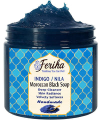 Feriha Moroccan Black Soap jar with indigo Sahara Nila tint for authentic Hammam care