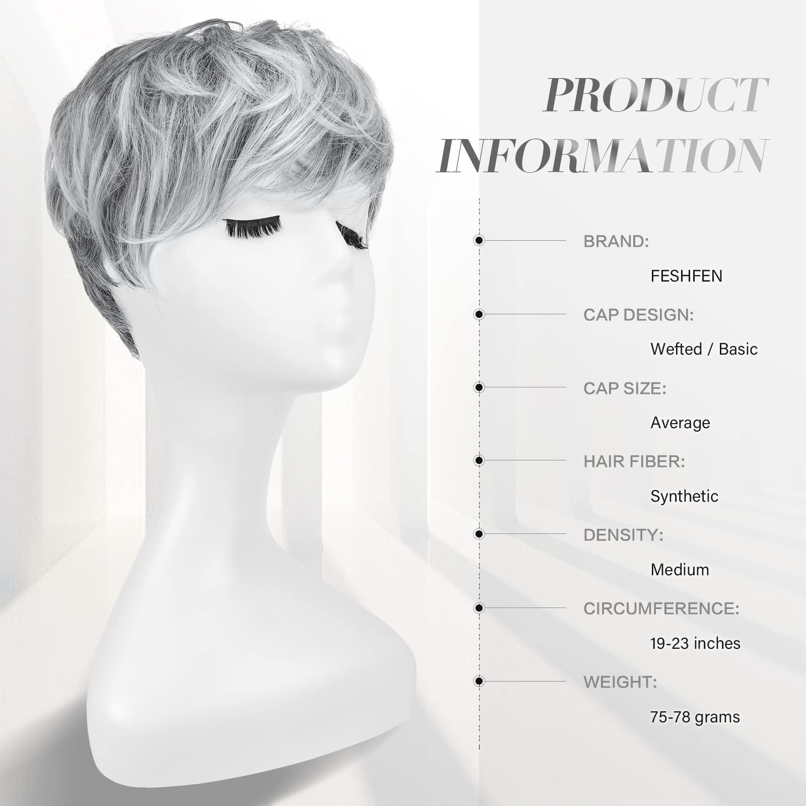 FESHFEN Glueless Pixie Wig with Bangs for quick, secure wear