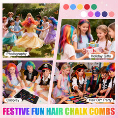 Festive Fun Hair Chalk Combs ombre blend creating bold rainbow look