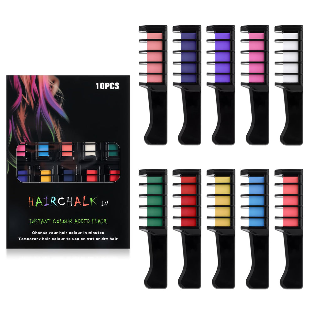 Festive Fun Hair Chalk Combs packaging close-up showing vibrant colors for gifting