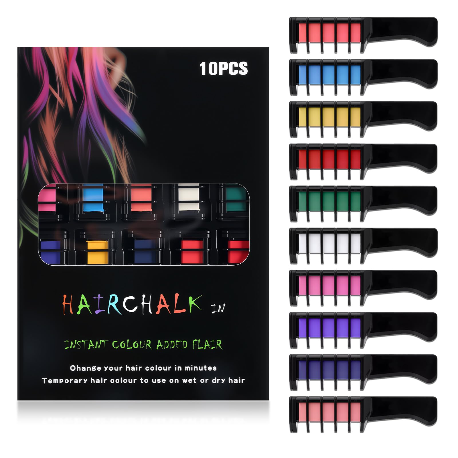 Festive Hair Chalk Combs purple shade for temporary color on light hair.