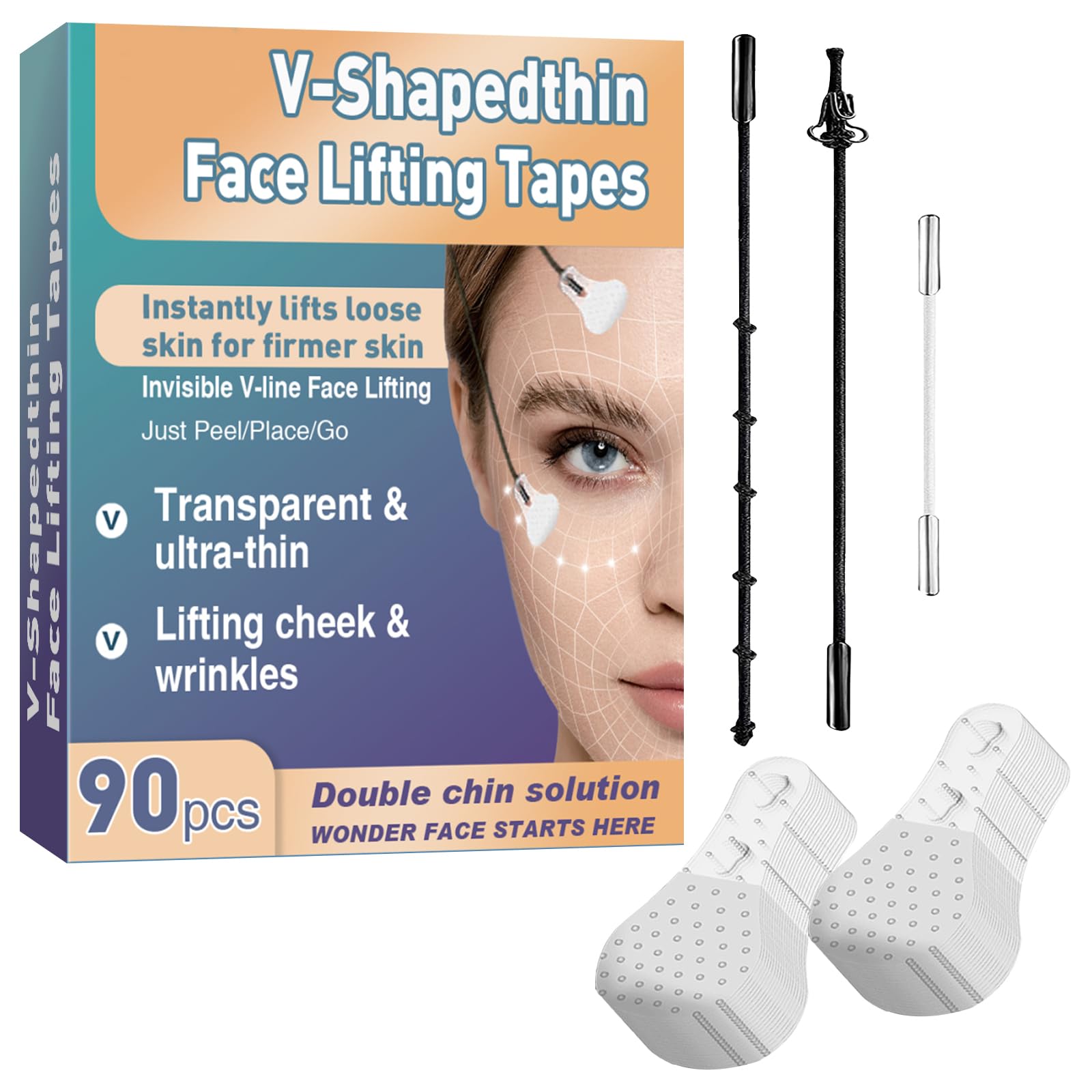 Feulover face lift tape pack with ultra-thin film for seamless makeup blending.