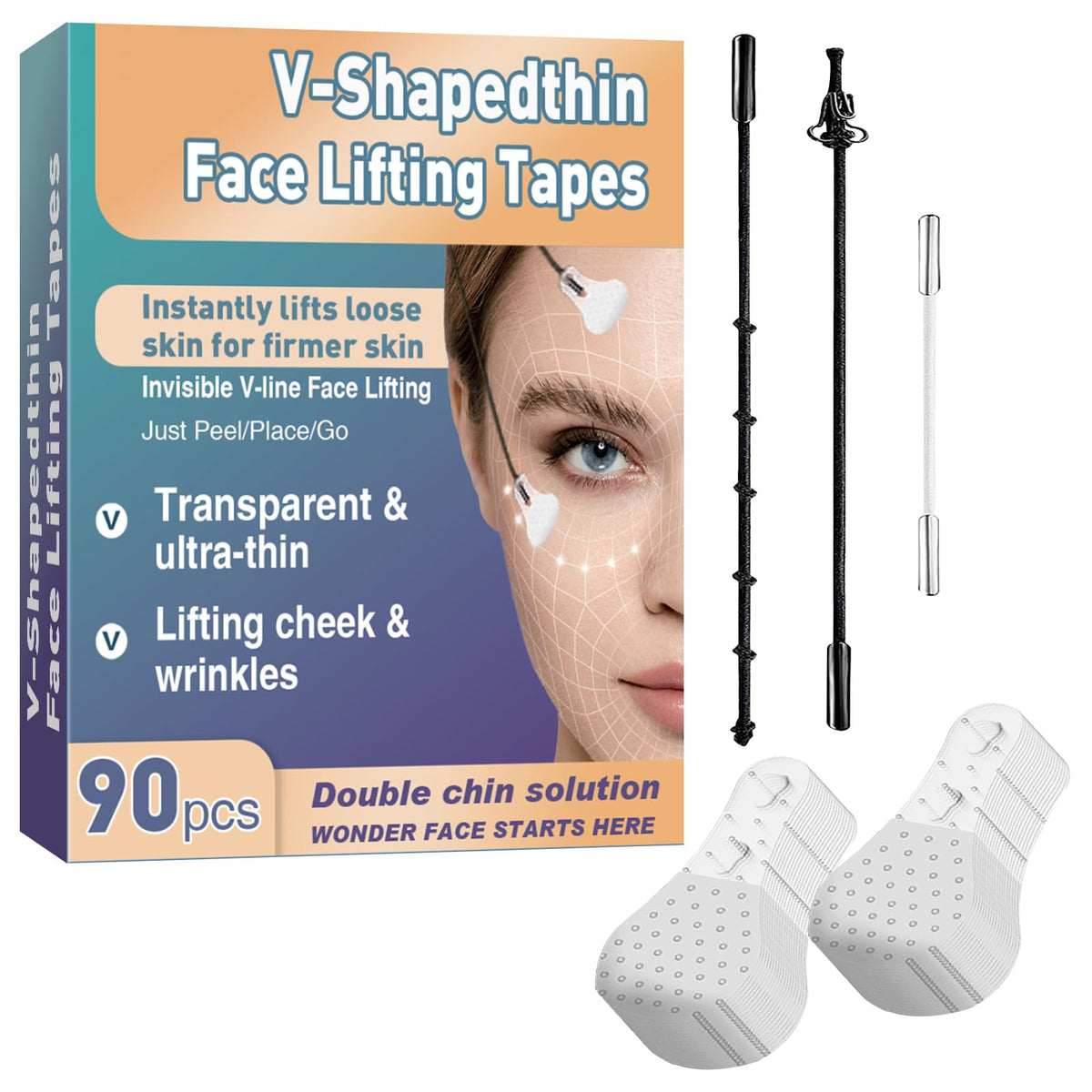 Feulover face lift tape pack with ultra-thin film for seamless makeup blending.