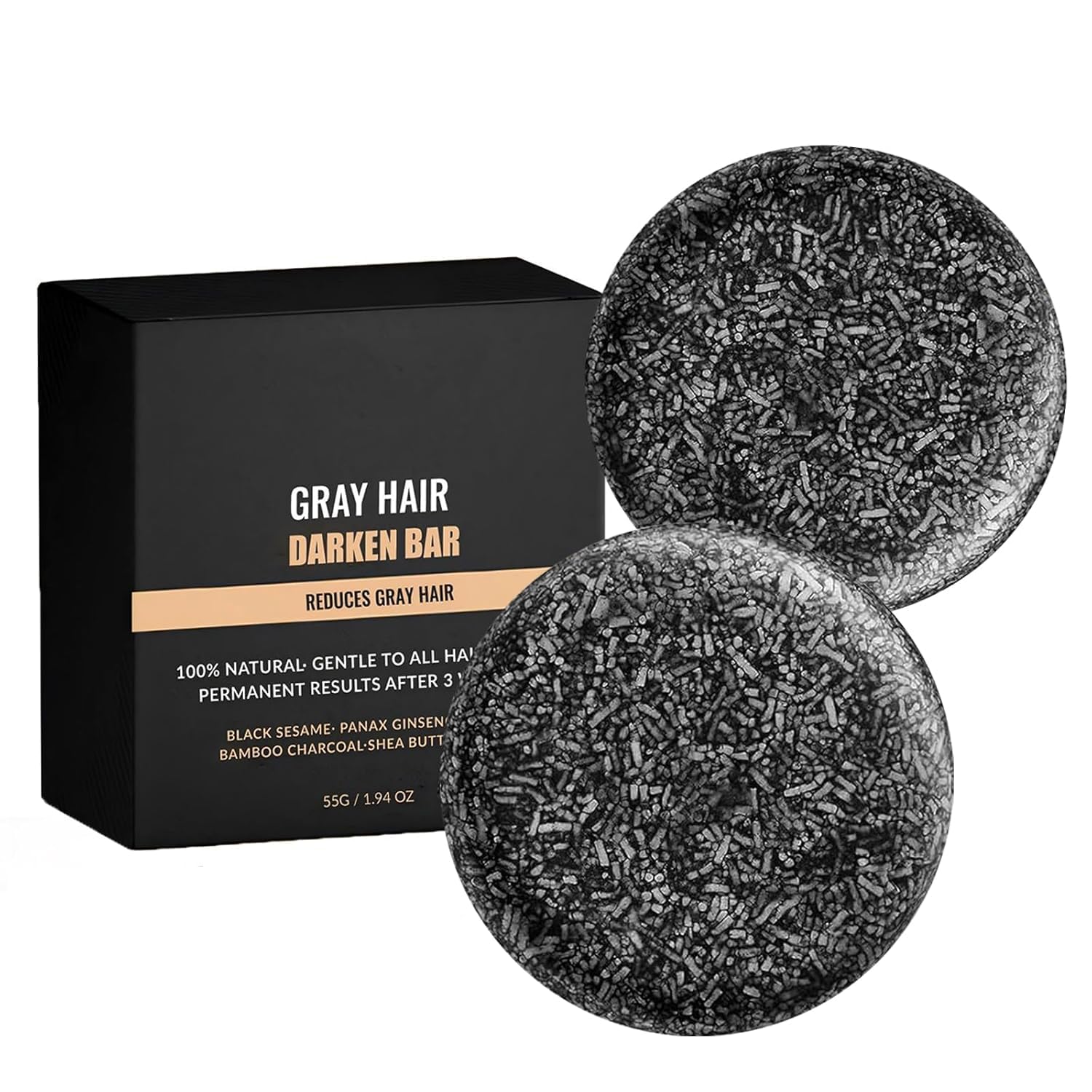 FFENG PEI black shampoo bar packaging highlights natural ingredients for daily use.