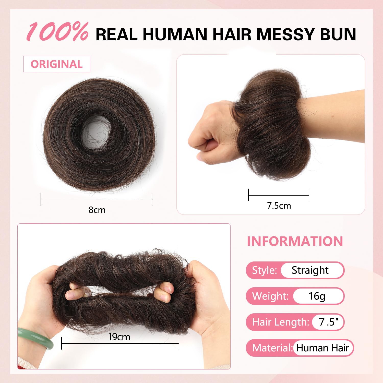 FGZJMAE natural curly dark brown donut for effortless updos.