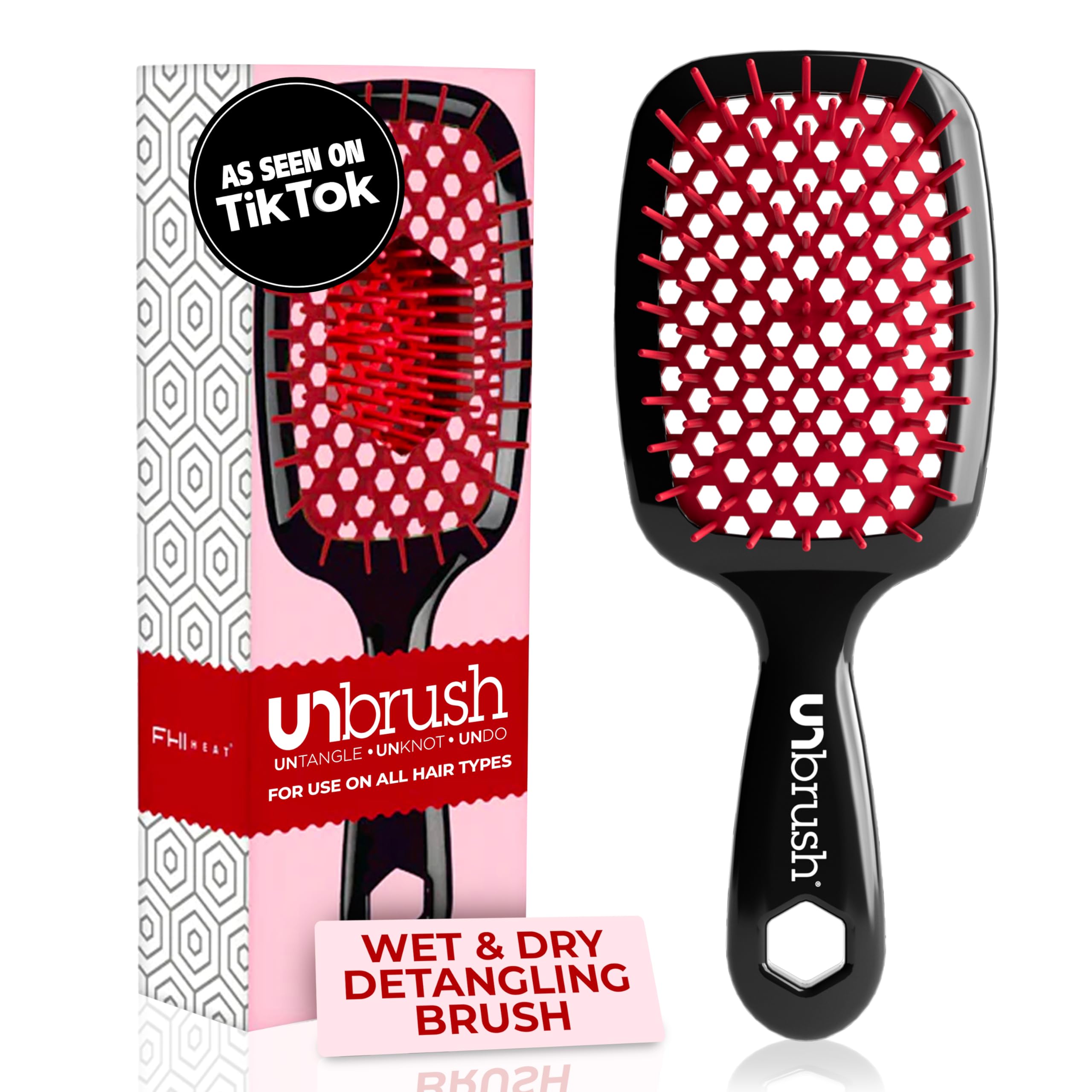 FHI Heat UNbrush Red pack shot showing compact, travel-friendly design.