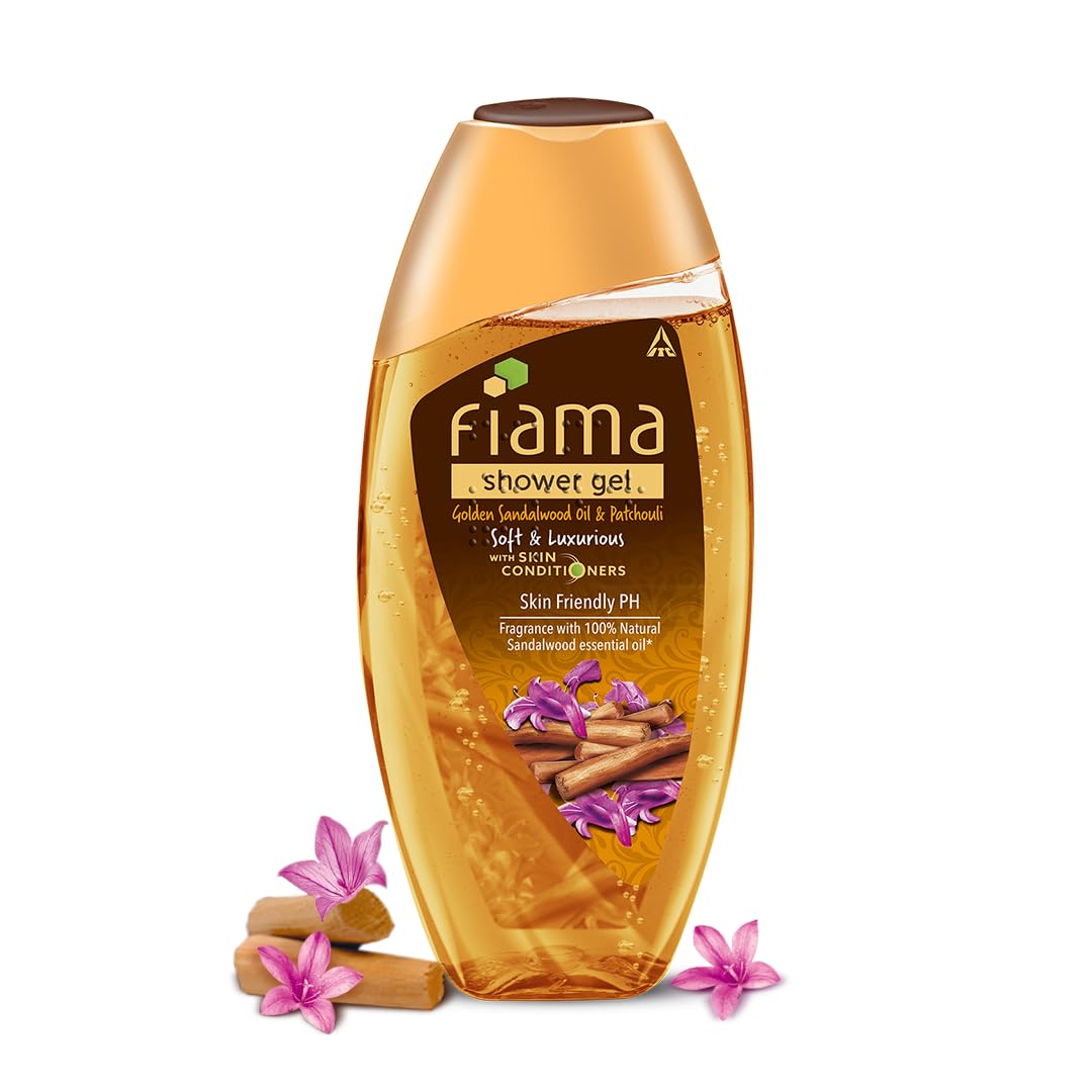 Fiama body wash bottle with golden sandalwood oil, ideal daily cleanser