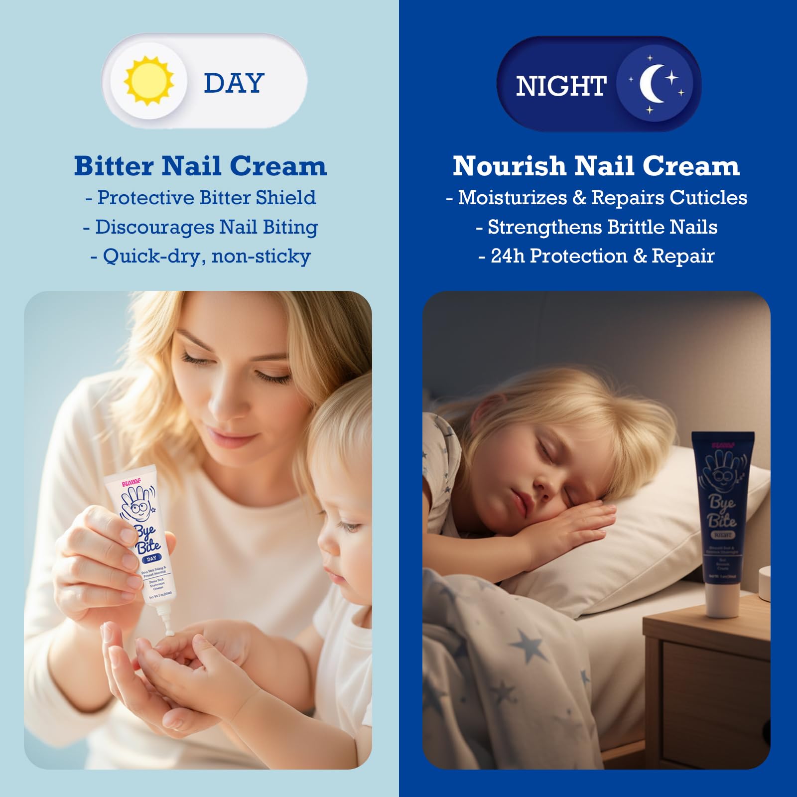FIAYAF ByeBite 30ml tubes packaging shows compact, travel-friendly nail care.