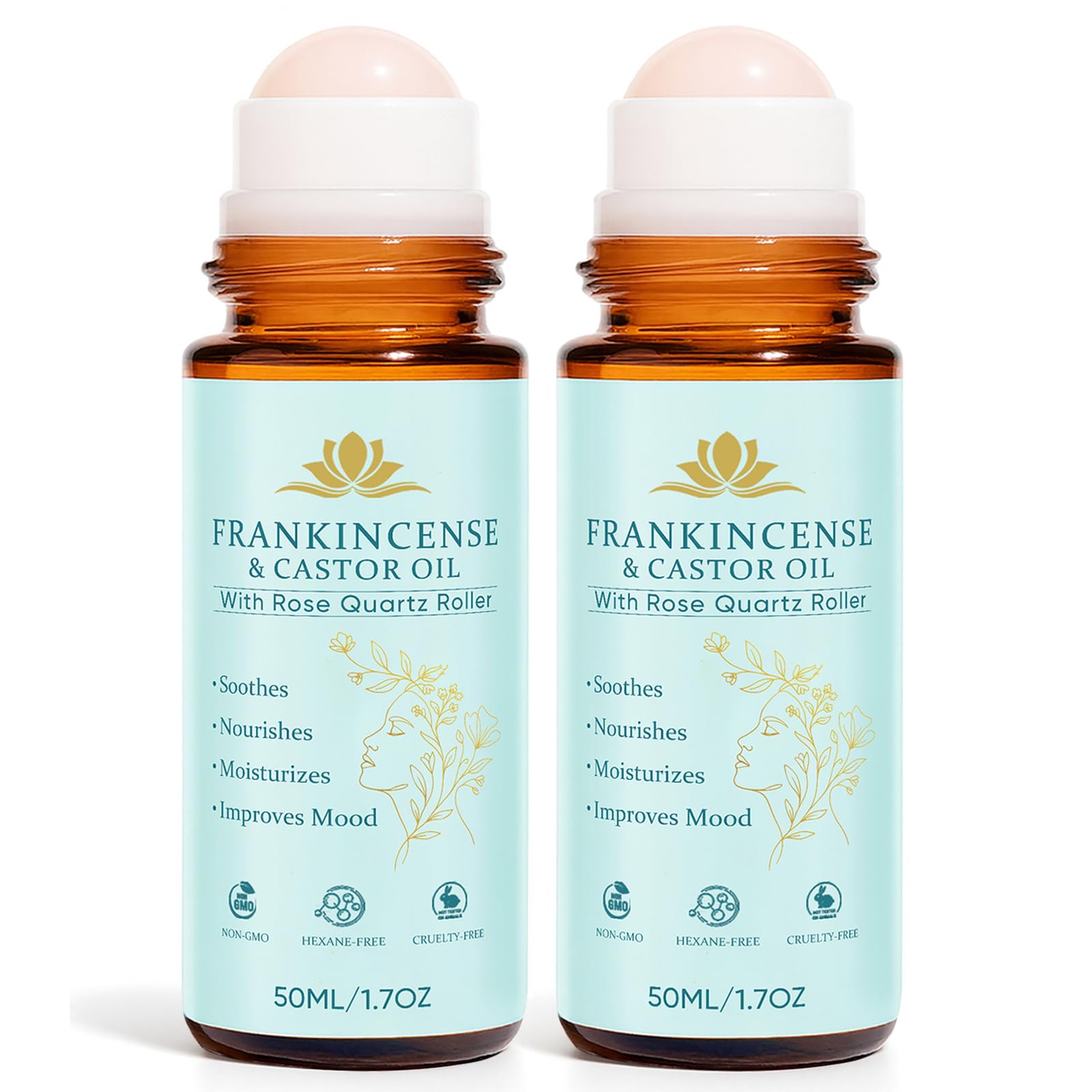 Fibosara roll-on bottle with rose quartz for nourishing skin and calm daily rituals.