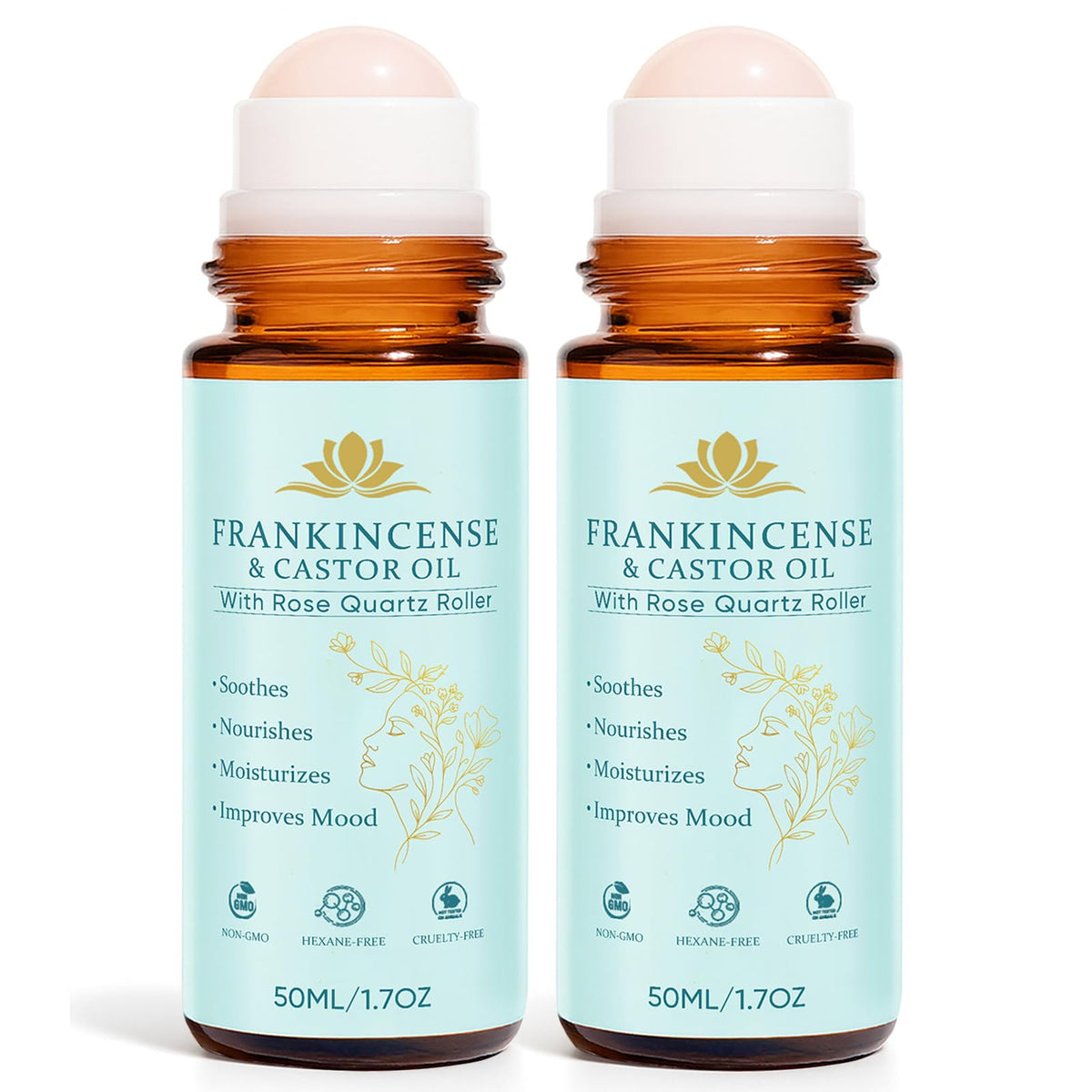 Fibosara roll-on bottle with rose quartz for nourishing skin and calm daily rituals.