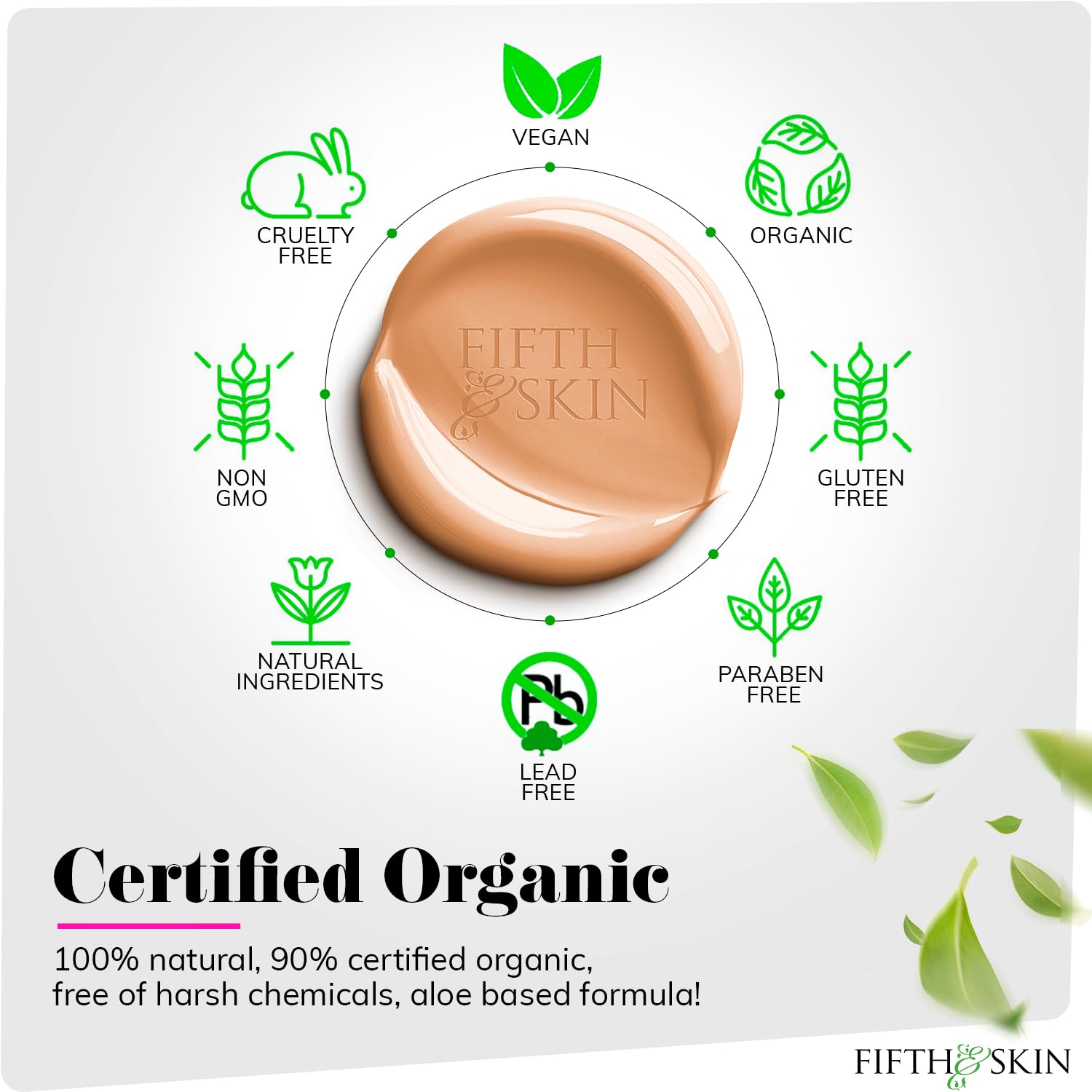 Fifth & Skin foundation cap close-up showing premium packaging
