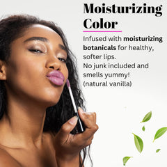 Fifth & Skin Botanical Lip Gloss Plum being applied for buildable purple-pink shine