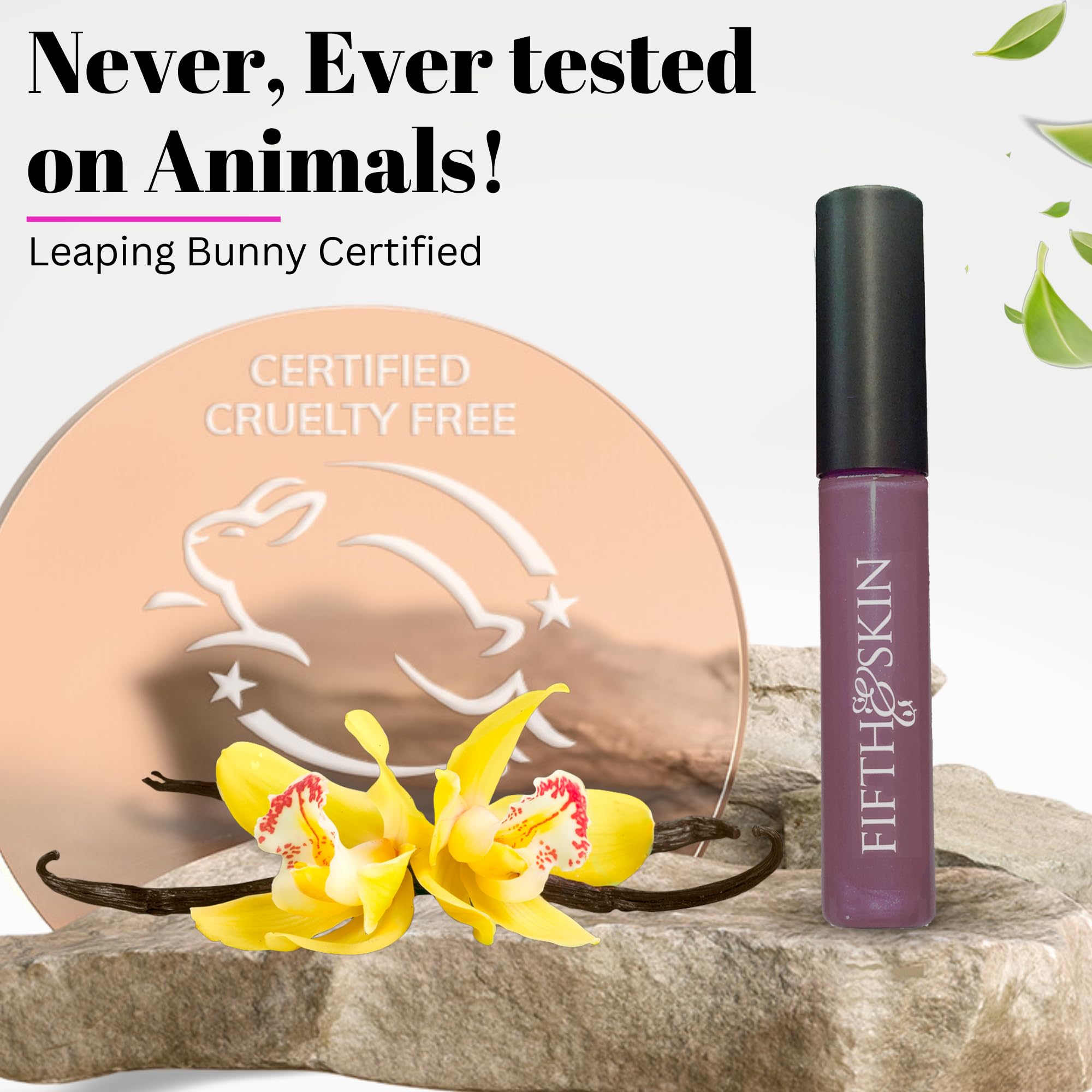 Fifth & Skin Plum gloss offers a vanilla-scented, soothing lip care experience