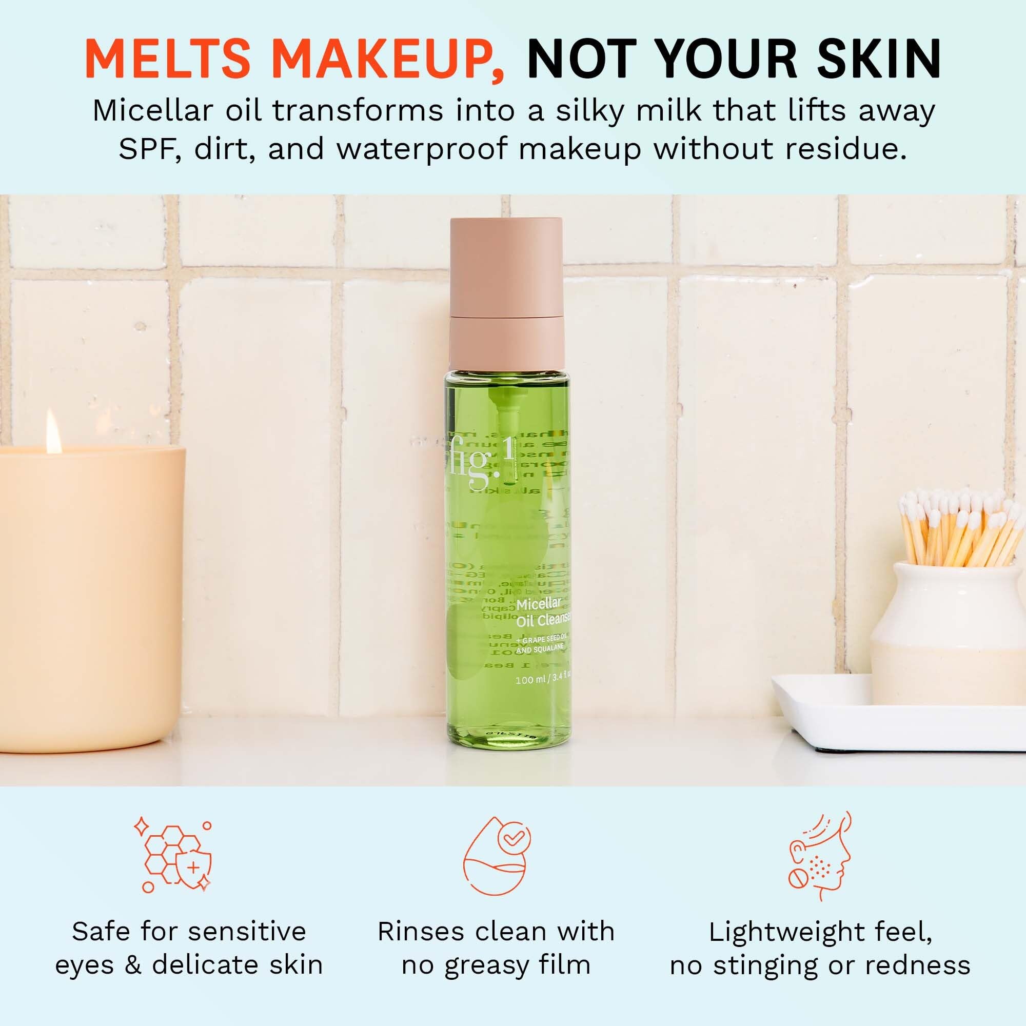 Fig.1 Cleansing action close-up—deep cleansing oil that unclogs pores.