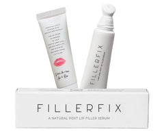FillerFix organic lip filler aftercare serum bottle with clean ingredients for post-treatment support.