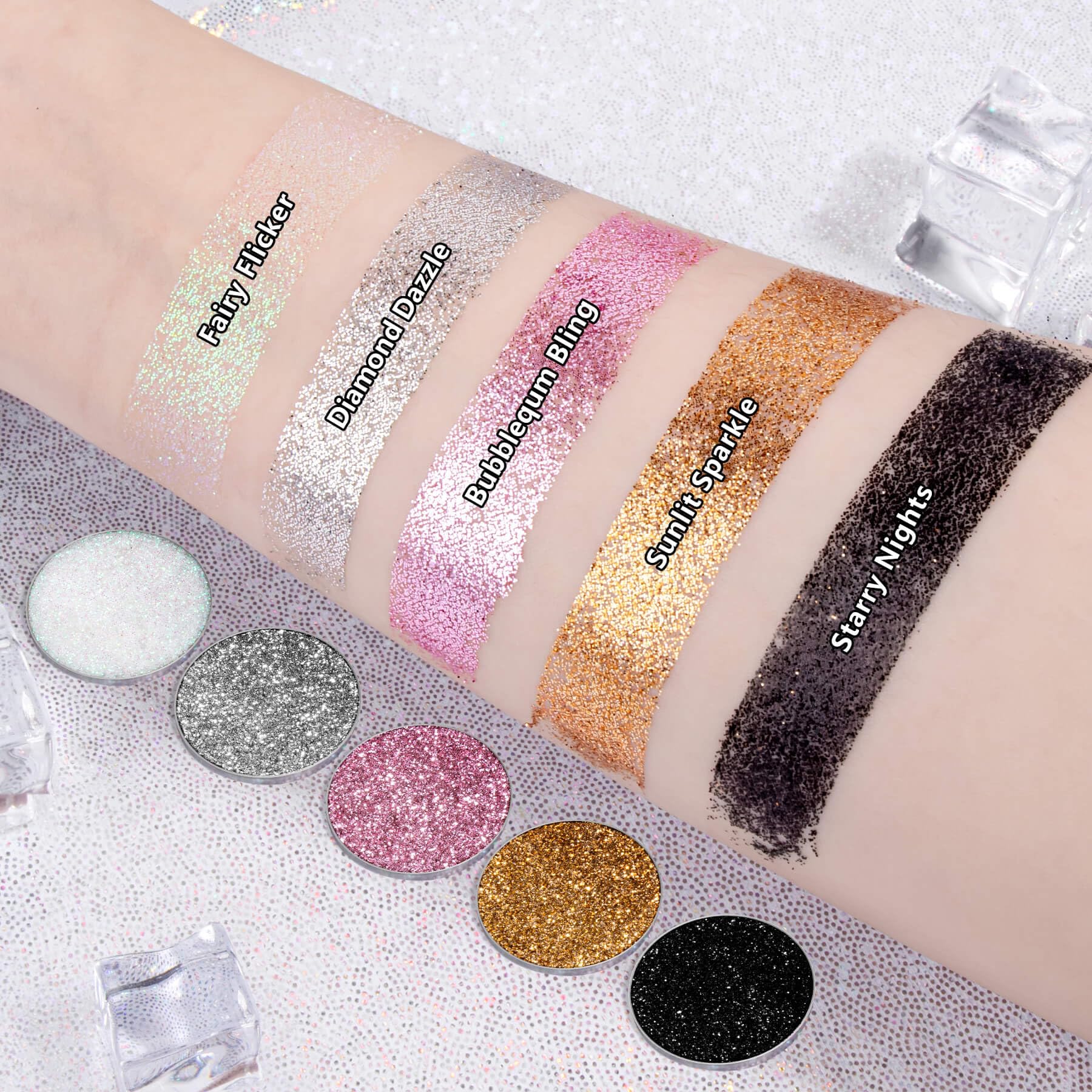 Fillwie Chunky Glitter pink eyeshadow-topper to layer over color for extra dimension.
