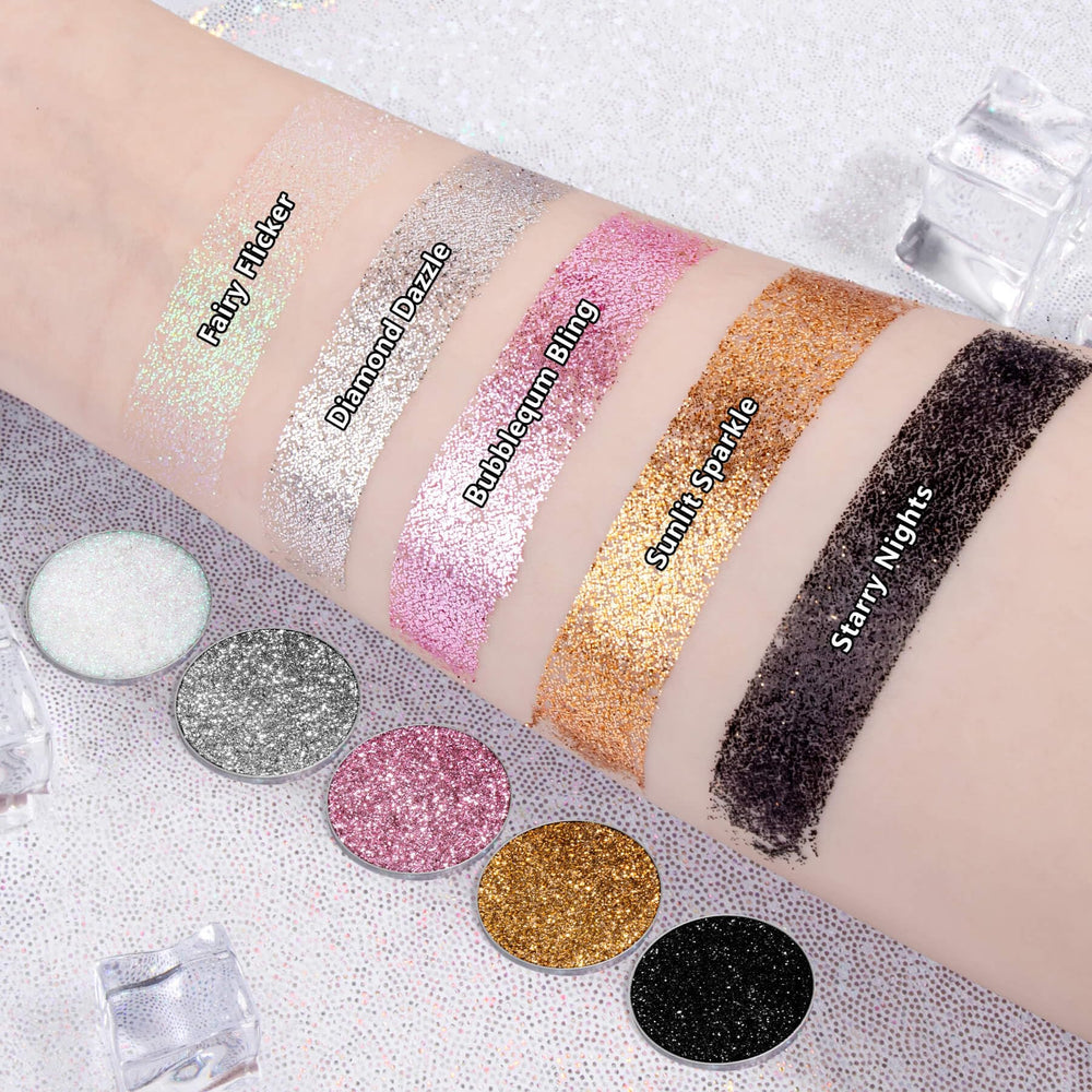 Fillwie Chunky Glitter pink eyeshadow-topper to layer over color for extra dimension.