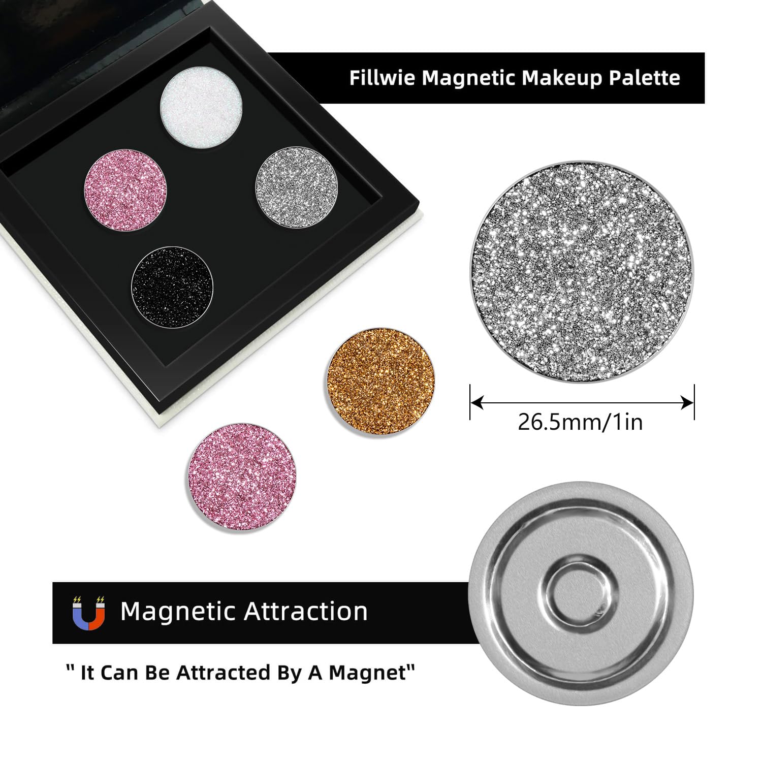 Fillwie Chunky Glitter pink magnetic-pan for easy palette customization on the go.