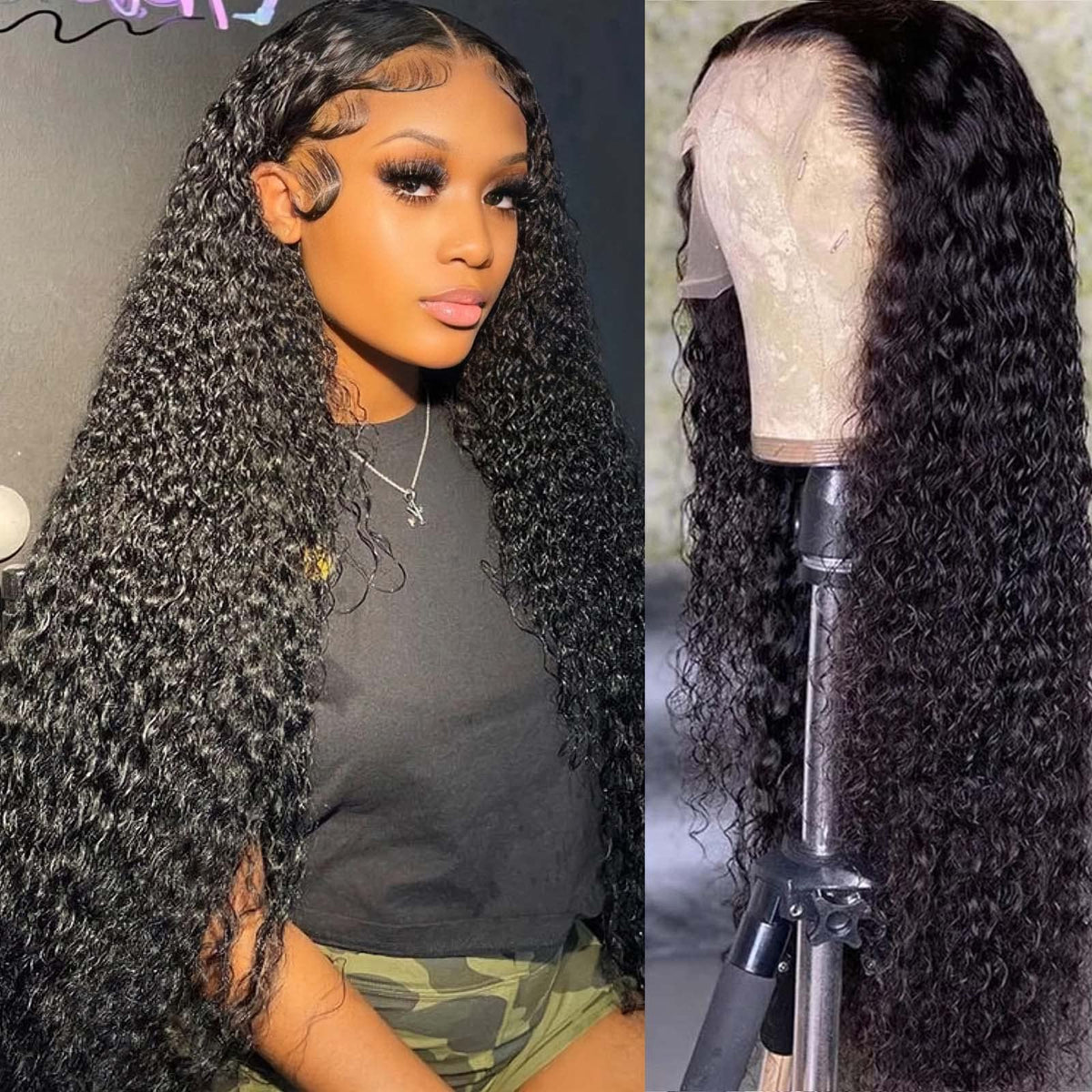Filrku 26-inch water wave lace front wig with natural-looking hairline.