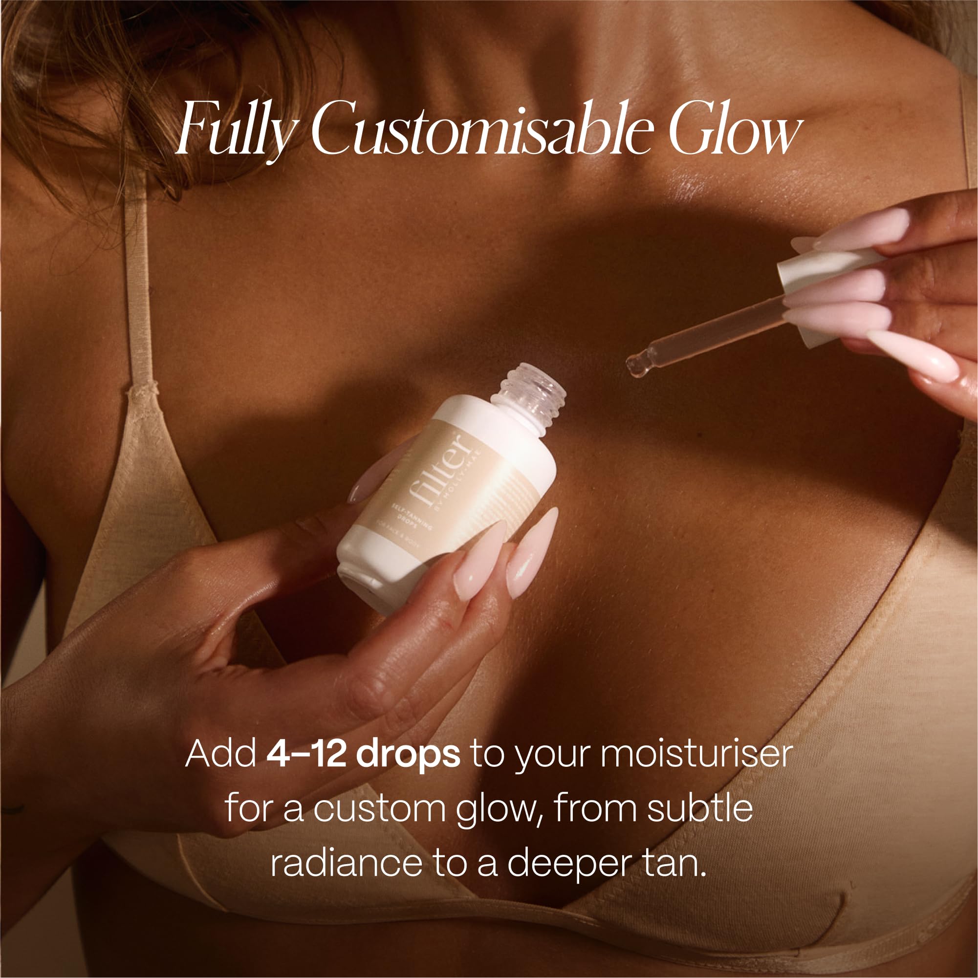 Filter by Molly-Mae drops clear serum ready to blend with moisturizer.