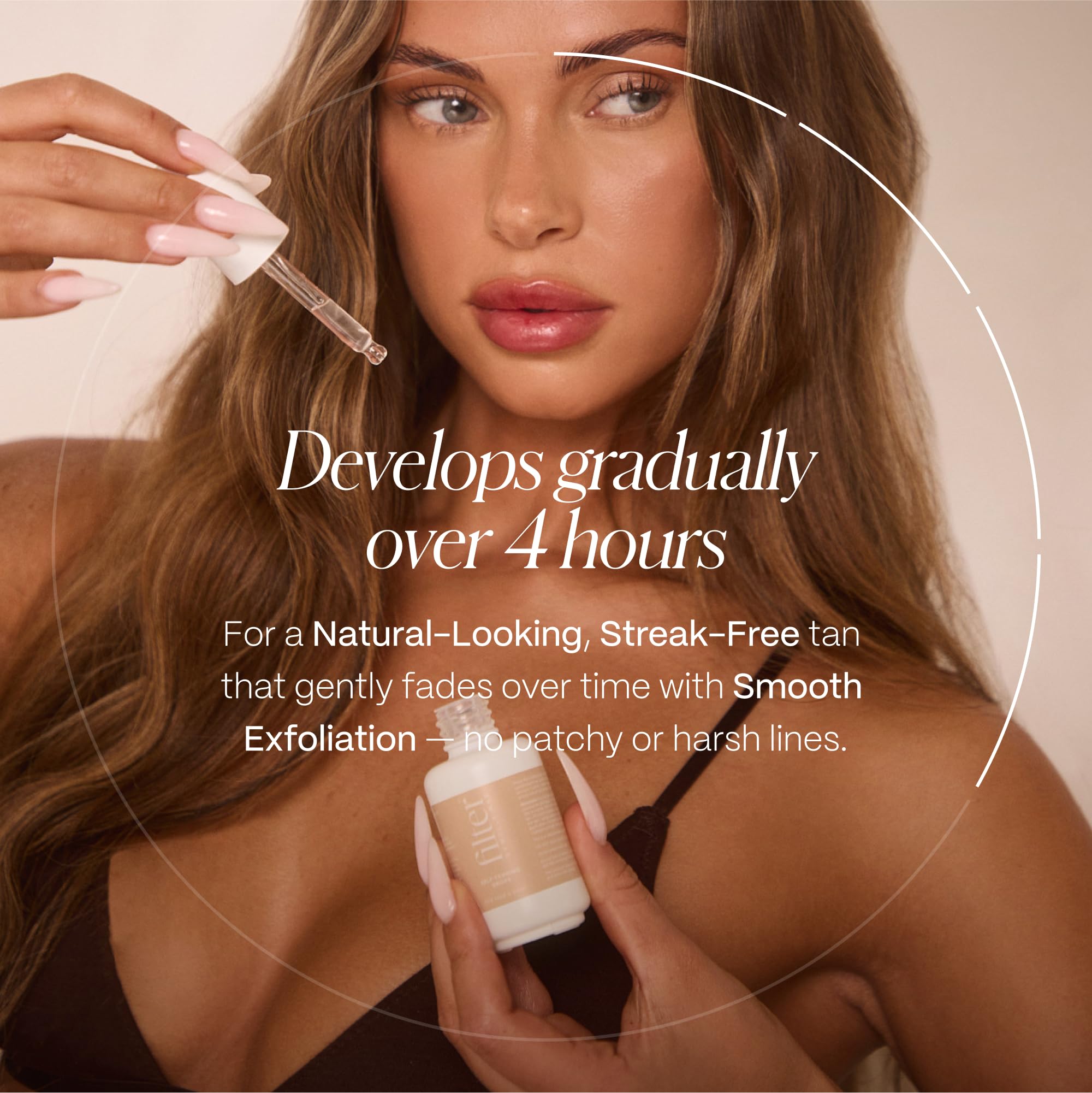 Filter by Molly-Mae drops on face for subtle bronzing.