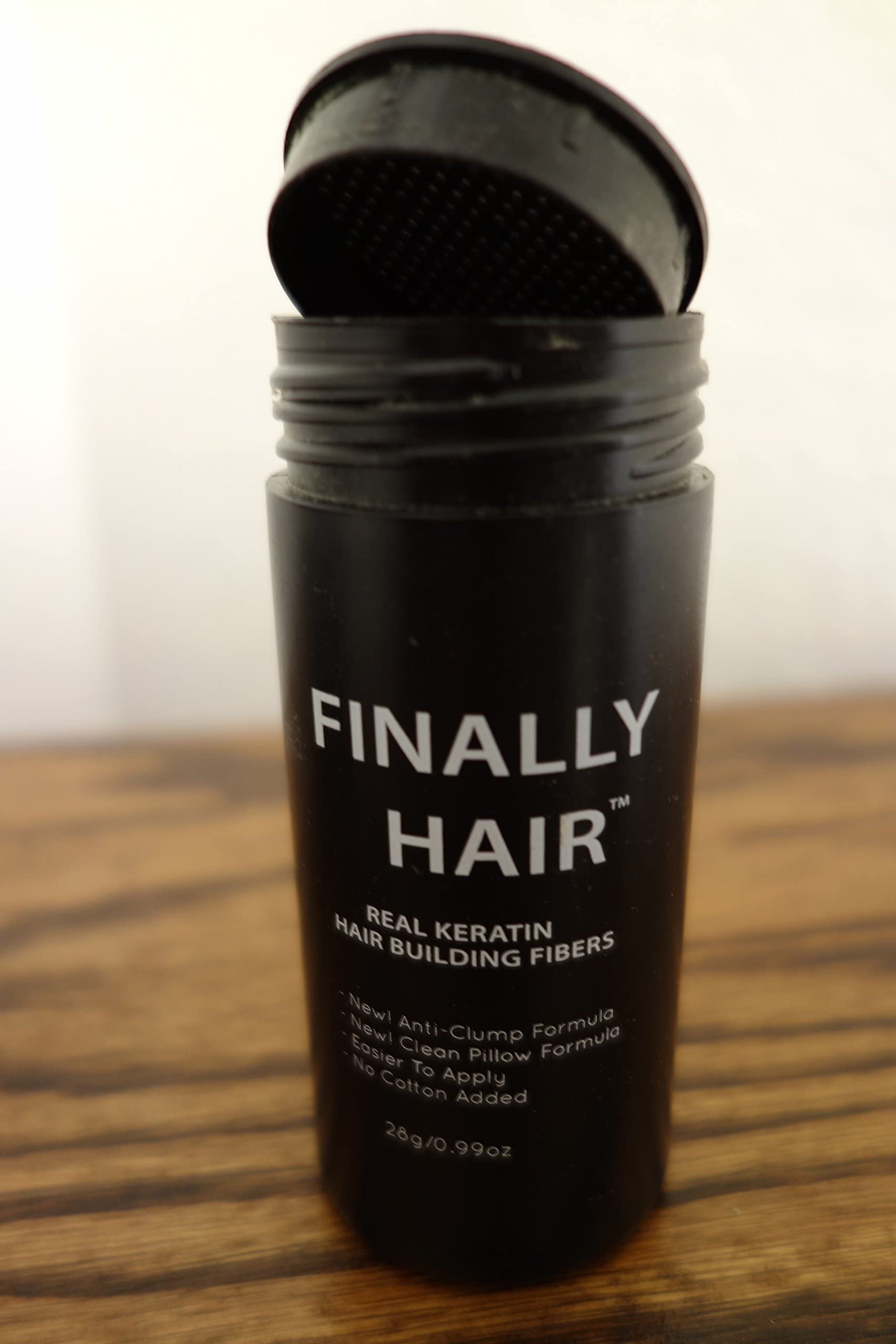 Finally Hair shaker-bottle-open shows fiber distribution for quick application