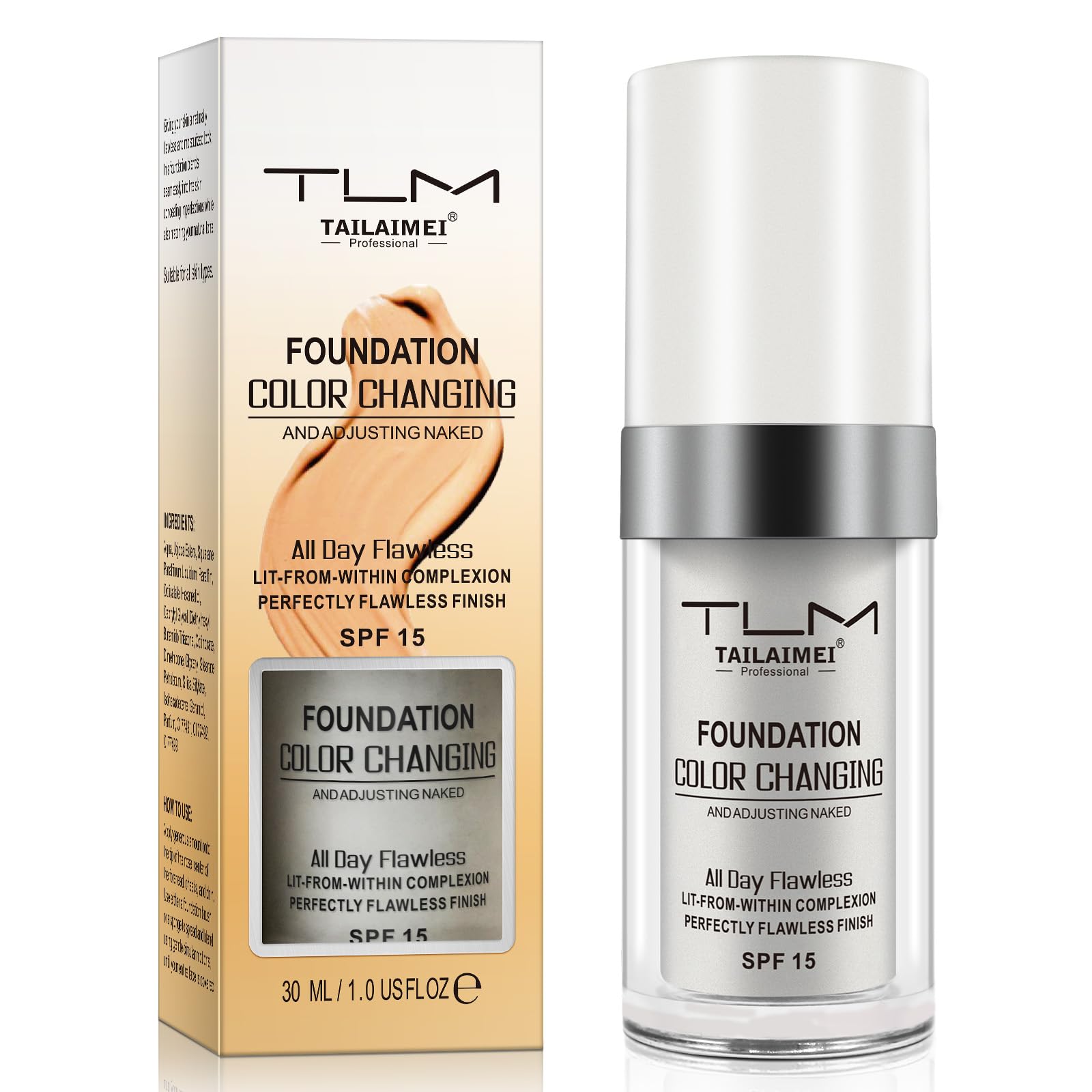 Find Back flawless color-changing foundation with pump bottle for seamless color match all day.