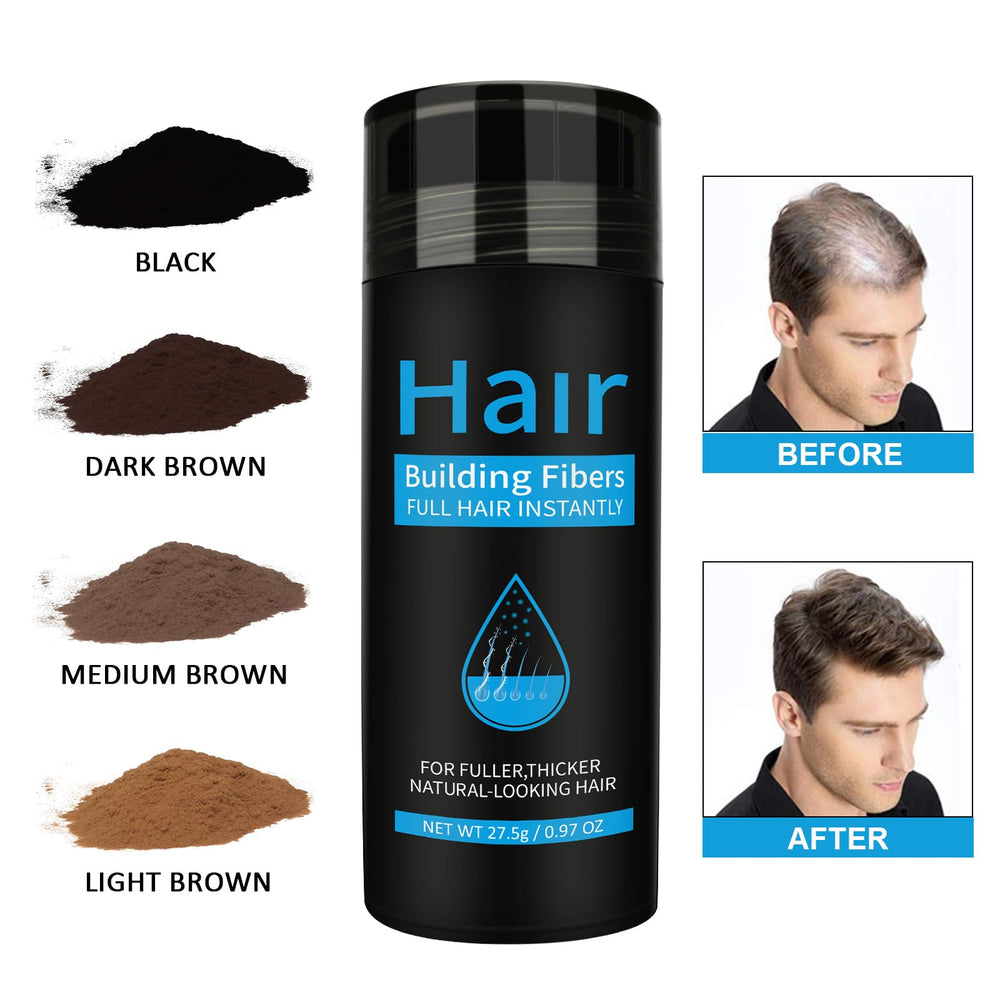 Find Back Hair Fibers Dark Brown locking-spray secures fibers with shine