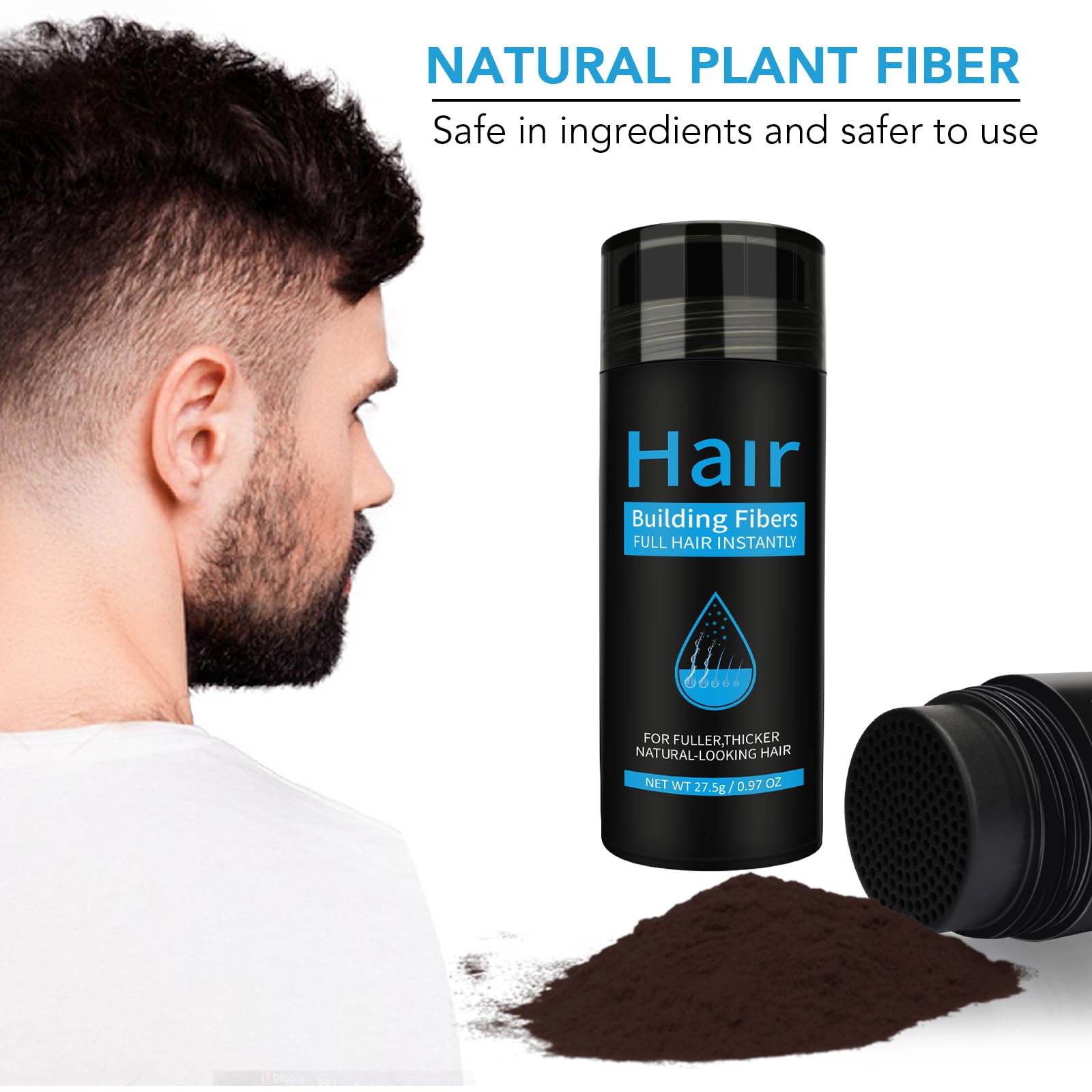Find Back Hair Fibers Dark Brown shake-application for thinning areas