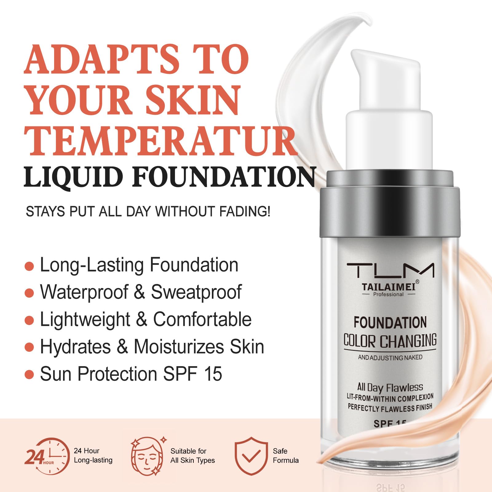 Find Back hydrating serum-infused foundation shown in close-up for moisturized coverage.