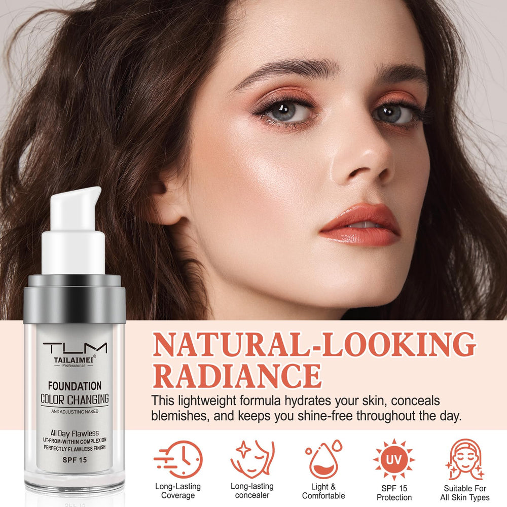 Find Back lightweight silky-glow foundation for a natural finish.