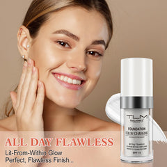 Find Back warm skin tone foundation shown in application swirl for natural coverage.