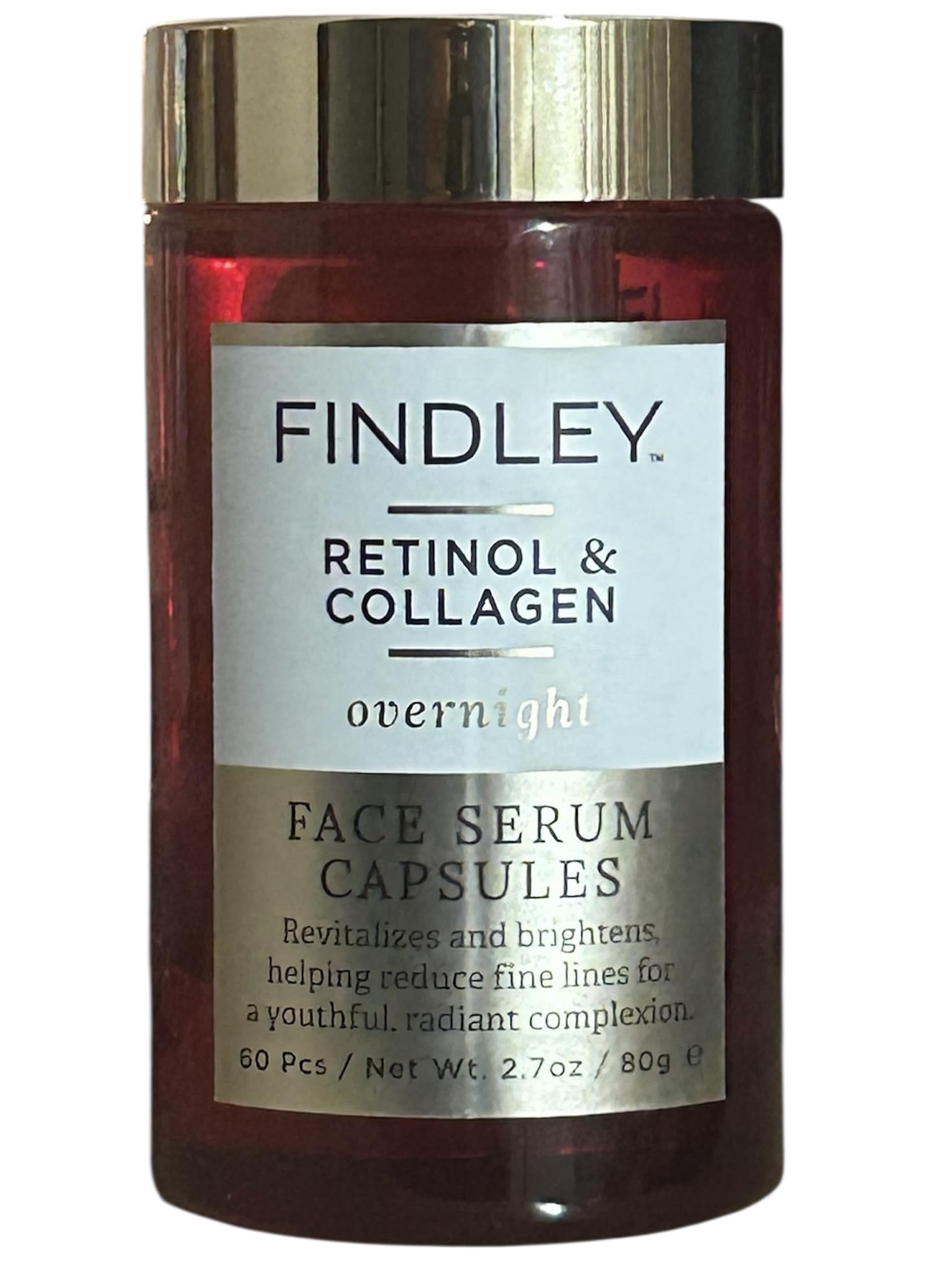 Findley Retinol and Collagen serum capsules bottle, ideal for daily anti-aging routine.