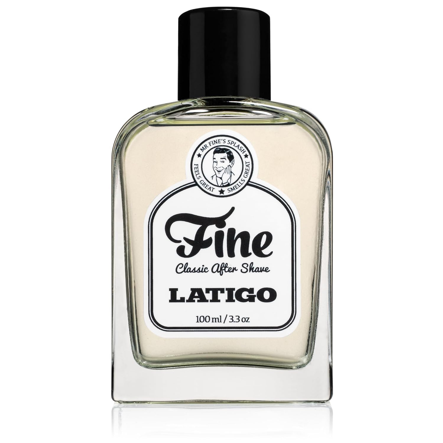 Fine Latigo aftershave bottle pour highlights quick-drying, refreshing finish.