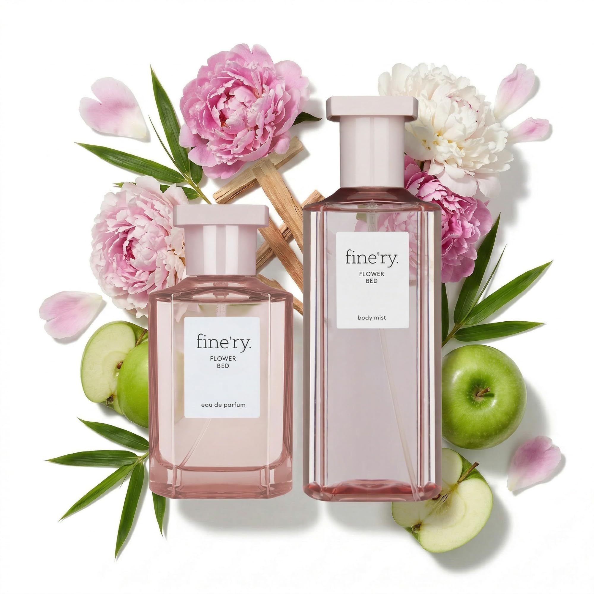 Fine'ry Flower Bed EDP bottle with lush peony notes for evenings.