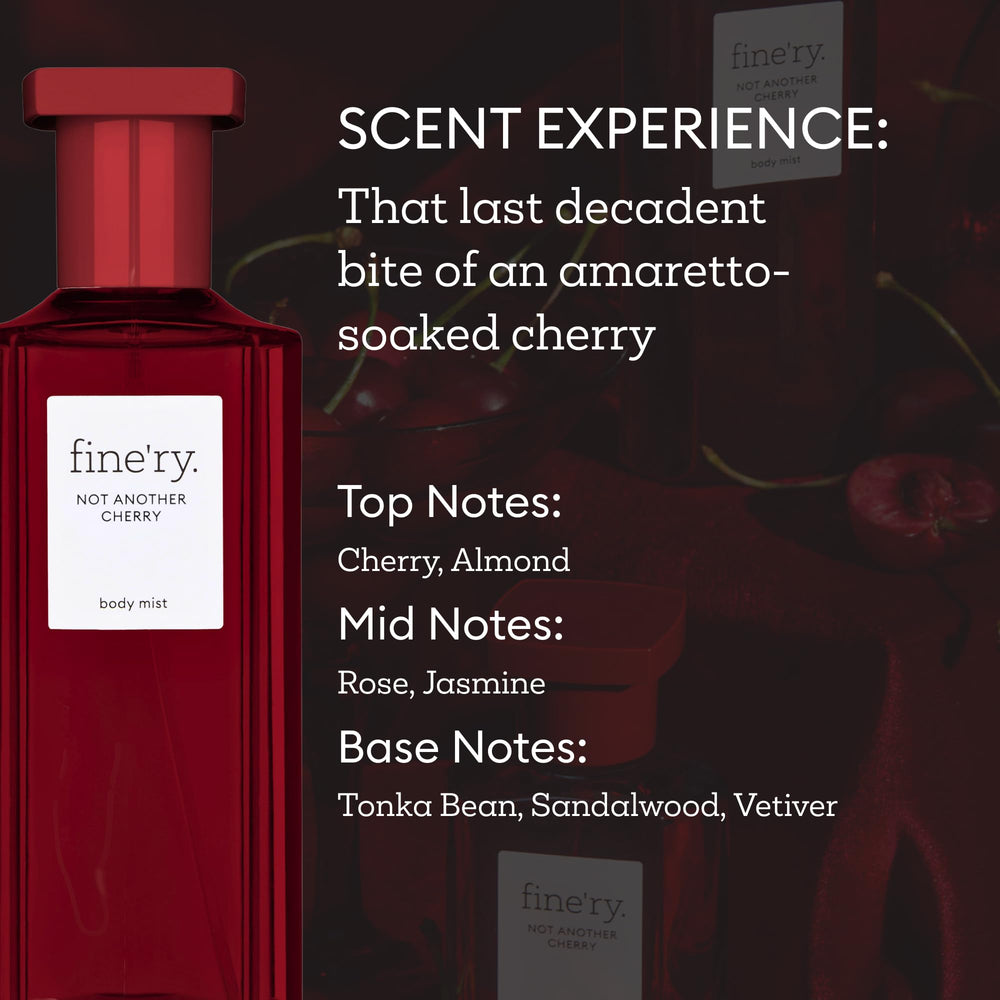 Fine'ry Not Another Cherry duo on display highlights the scent layering concept.