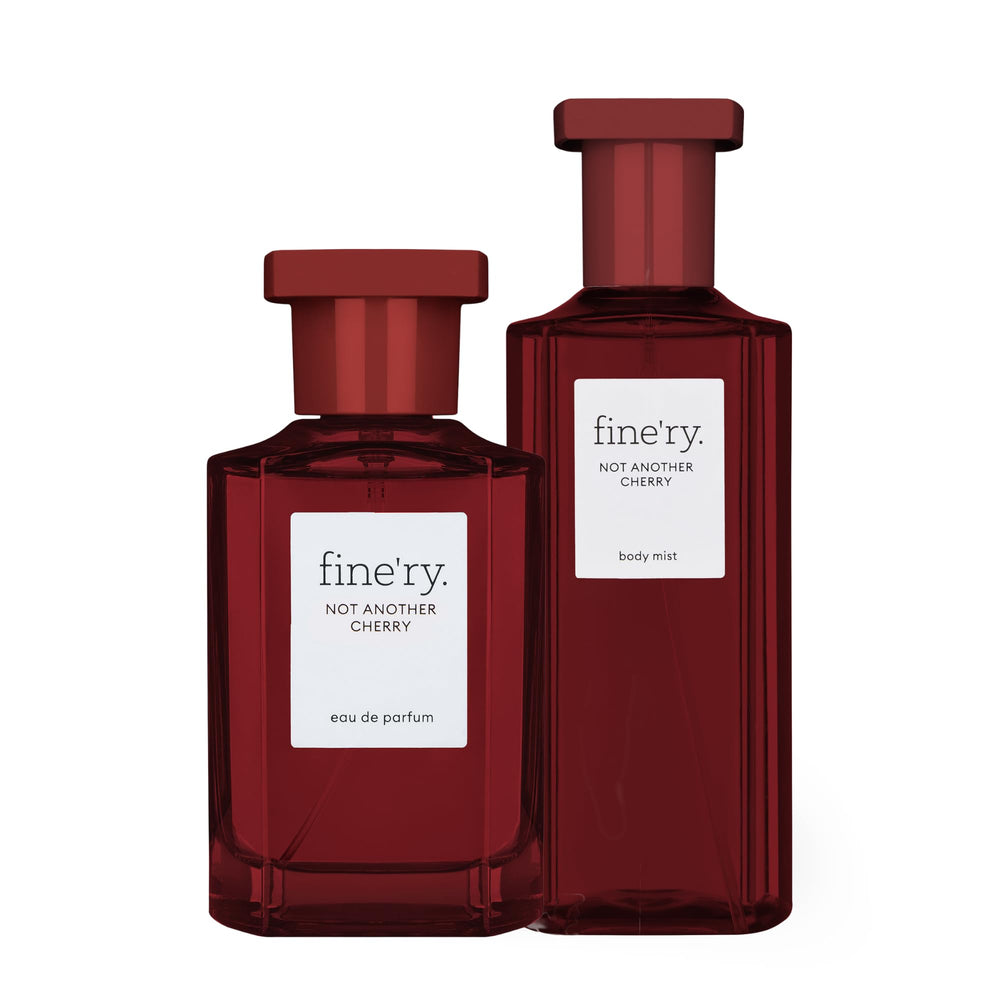 Fine'ry Not Another Cherry EDP bottle showcases fruity notes for an unforgettable evening fragrance.