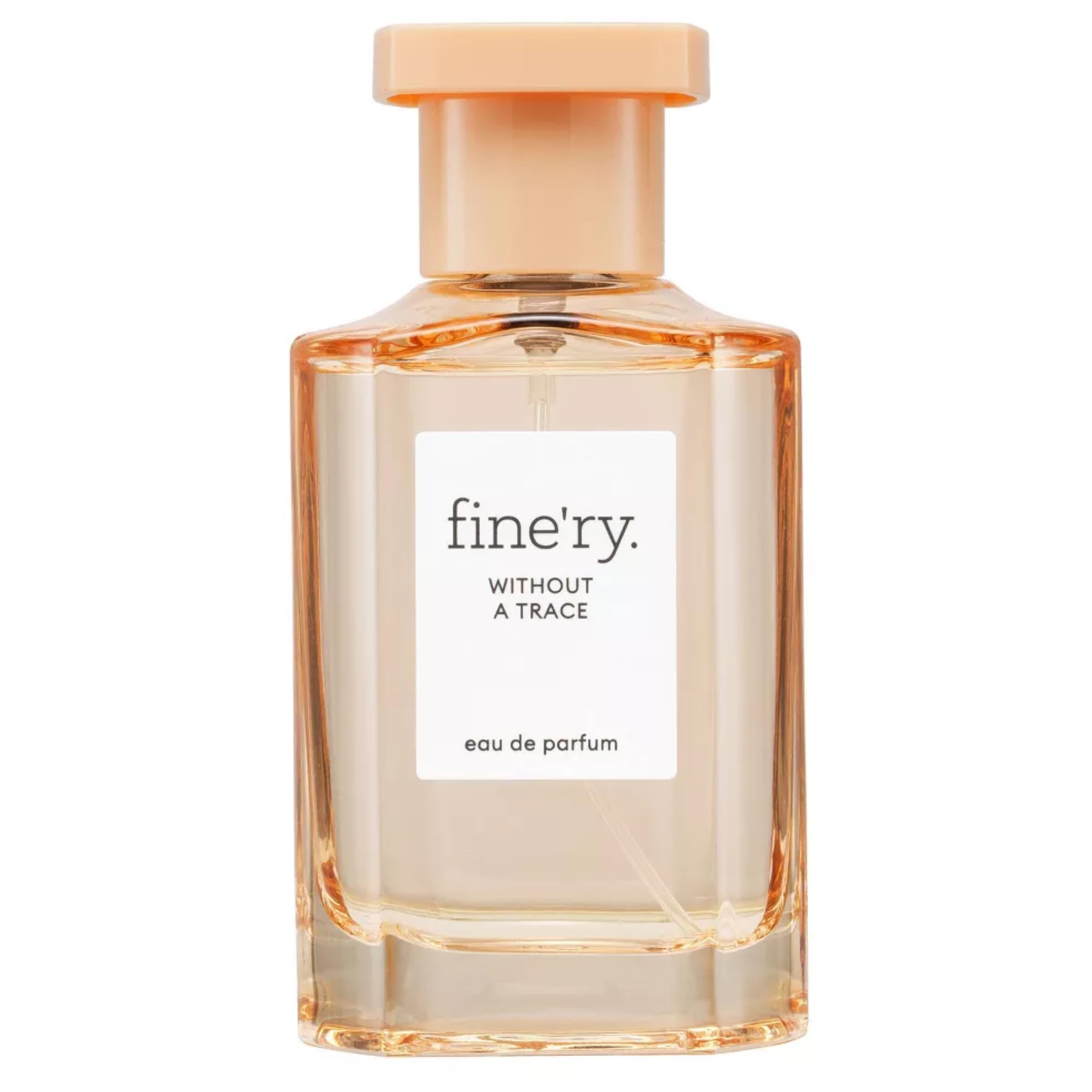 Fine'ry Without a Trace bottle close-up highlighting neroli and cedarwood notes for a refined scent.
