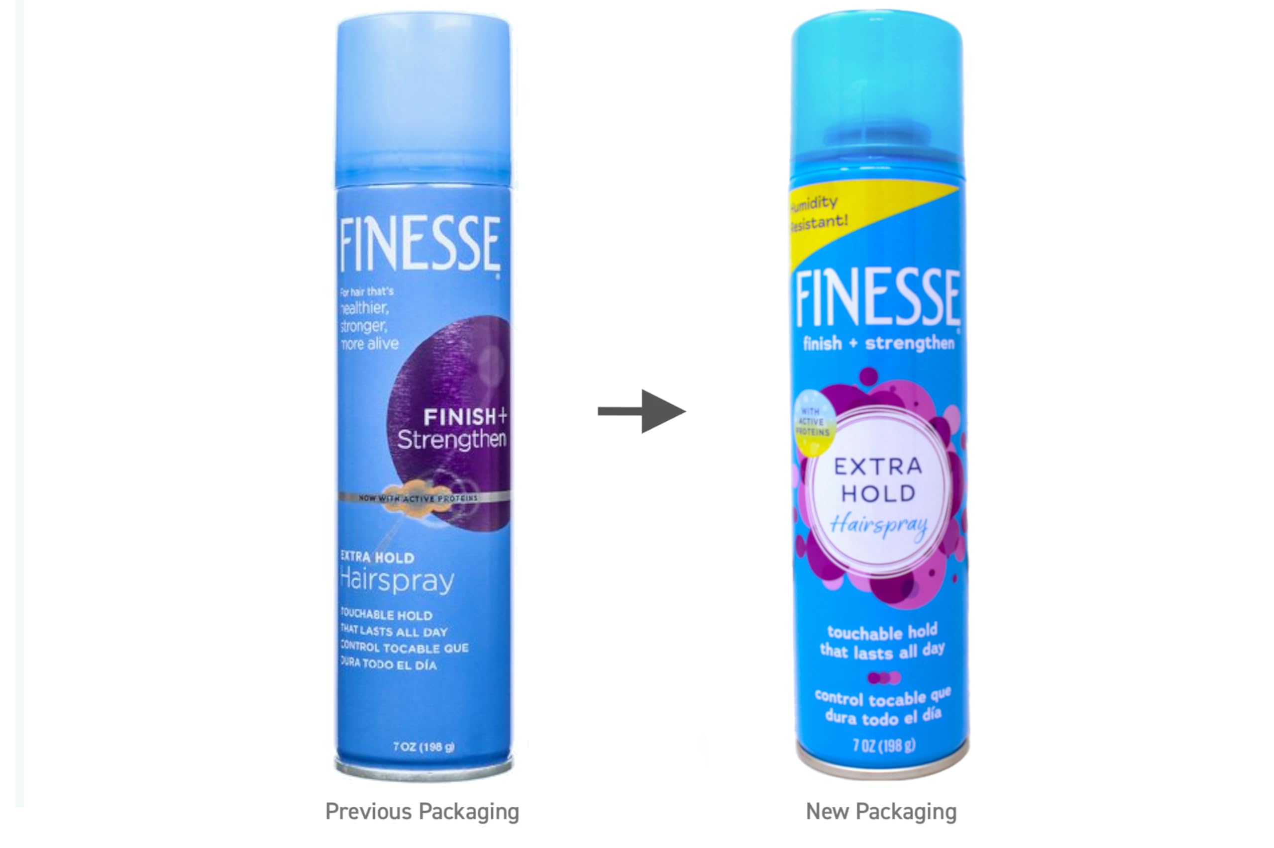 FINESSE extra-hold hairspray bottle delivers durable hold without stiffness.