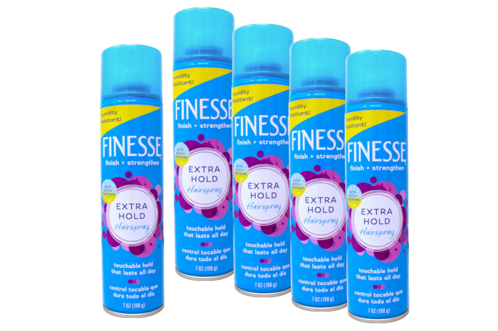FINESSE Finish Strengthen hairspray bottle offers lasting hold and moisture.