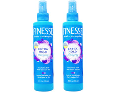 FINESSE Finish Strengthen hairspray pack of two bottles for strong hold and shine.