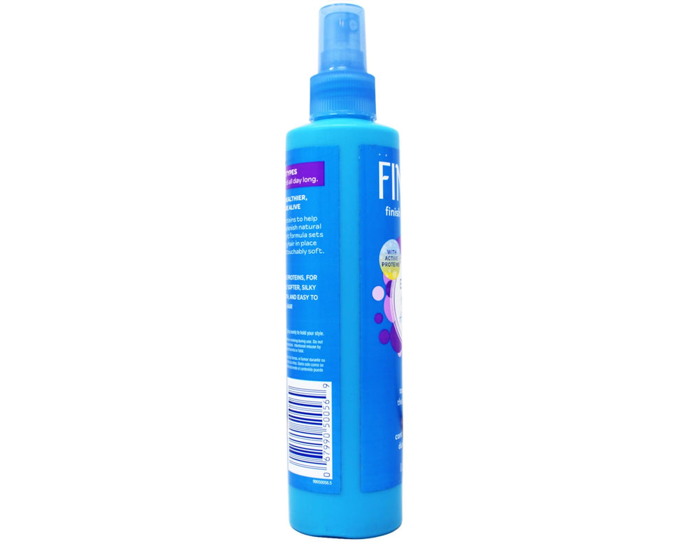 FINESSE hairspray application hands demonstrating easy spray for lasting style.