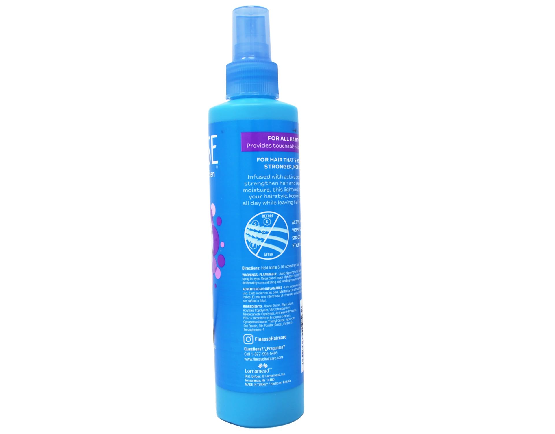 FINESSE hairspray on hair delivers shine and controlled hold.