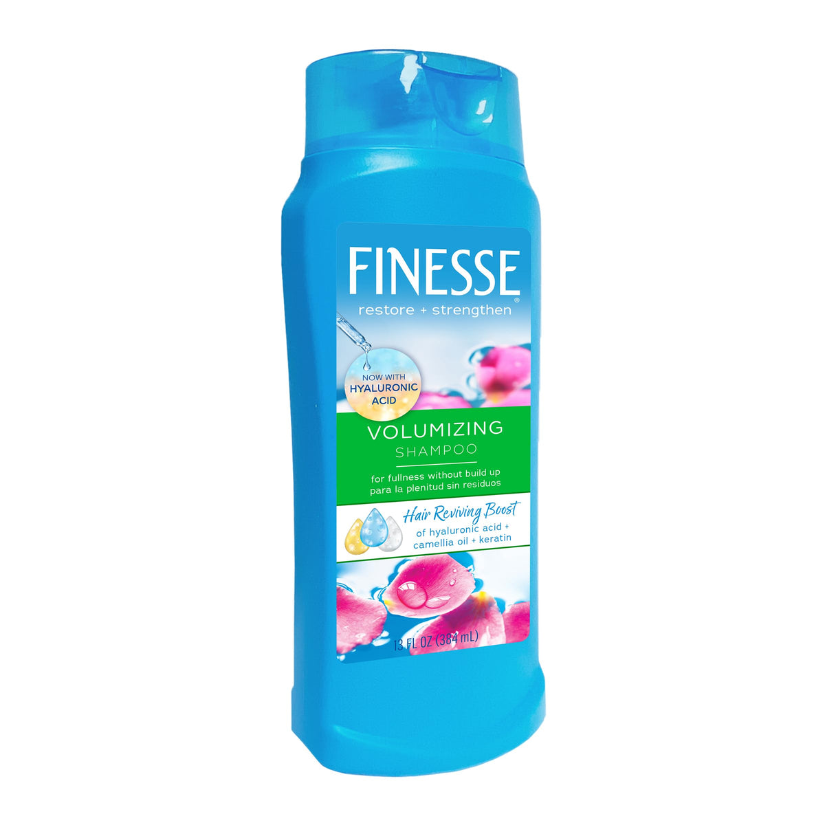 FINESSE Volumize bottle front view highlighting a lightweight formula for fuller hair