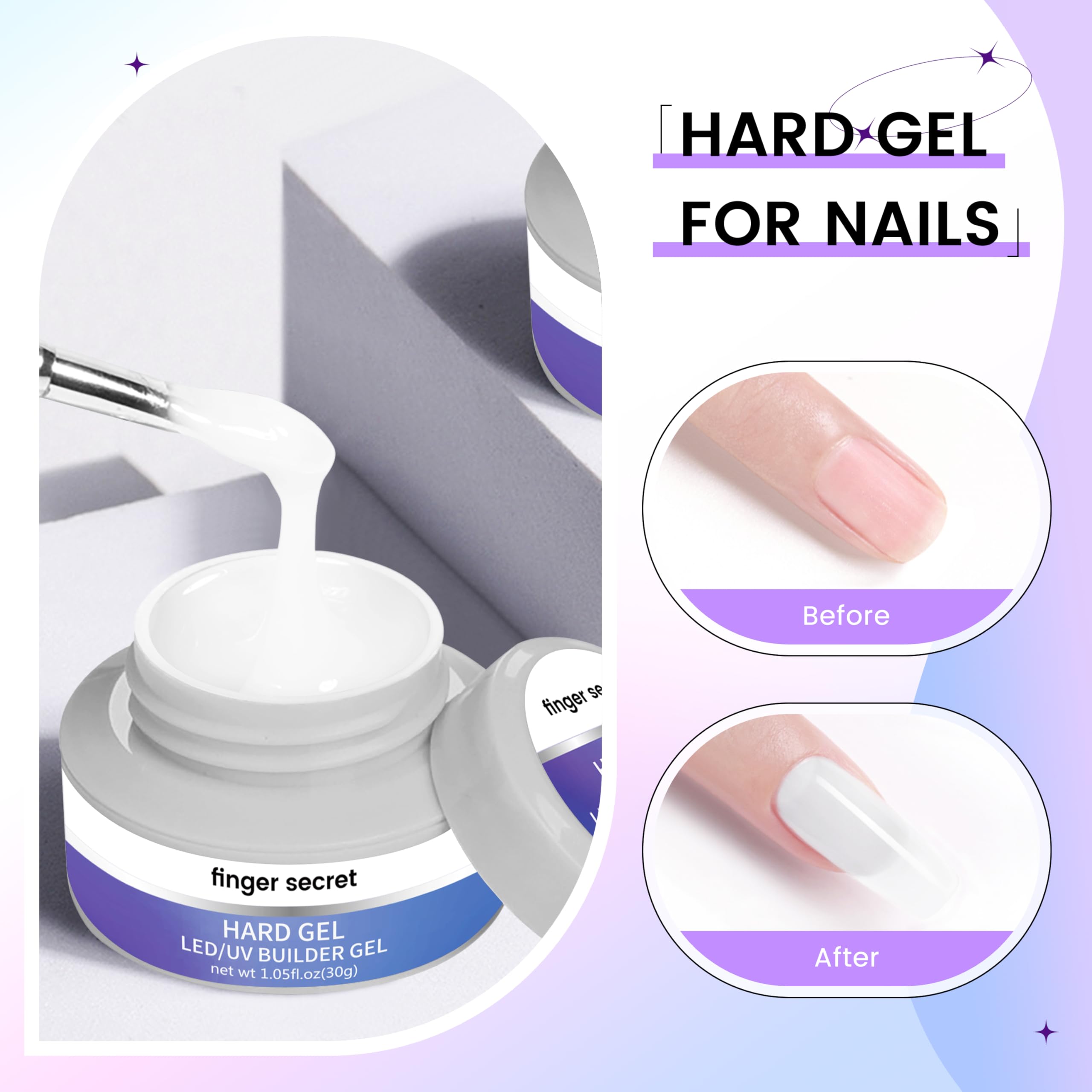 Finger Secret sculpting brush for smooth gel control.