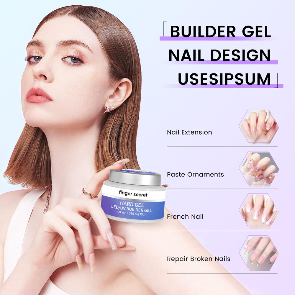 Finger Secret hard builder gel pink 3oz for natural-looking tip enhancement.
