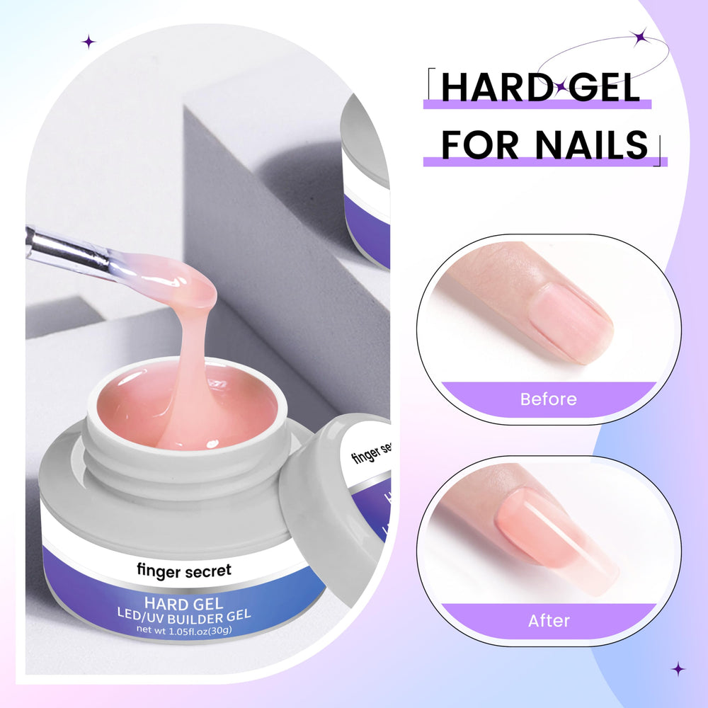 Finger Secret hard builder gel white 3oz for crisp French tips and sculpting.