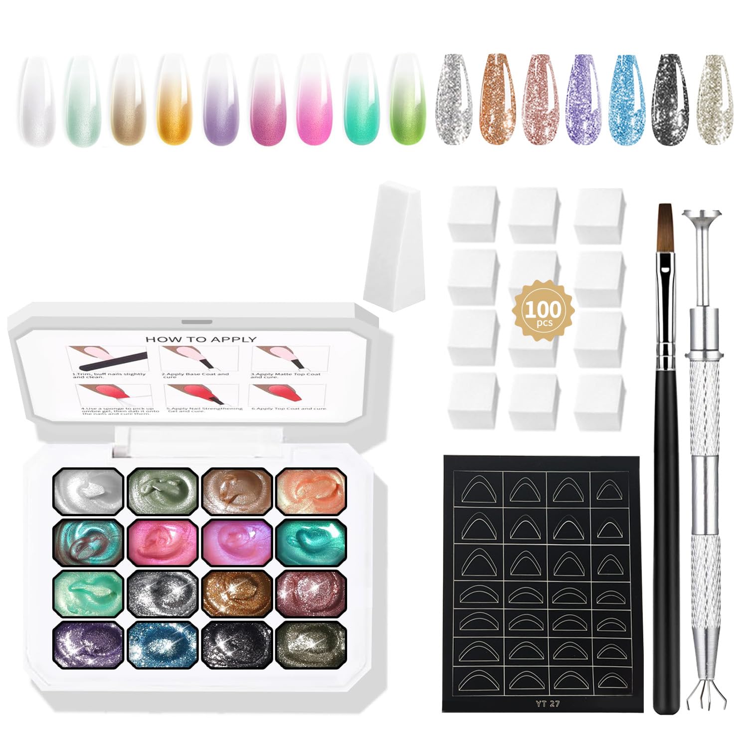 Finger Secret 16 Colors Ombre Gel Set shows gradient colors for stylish nails.