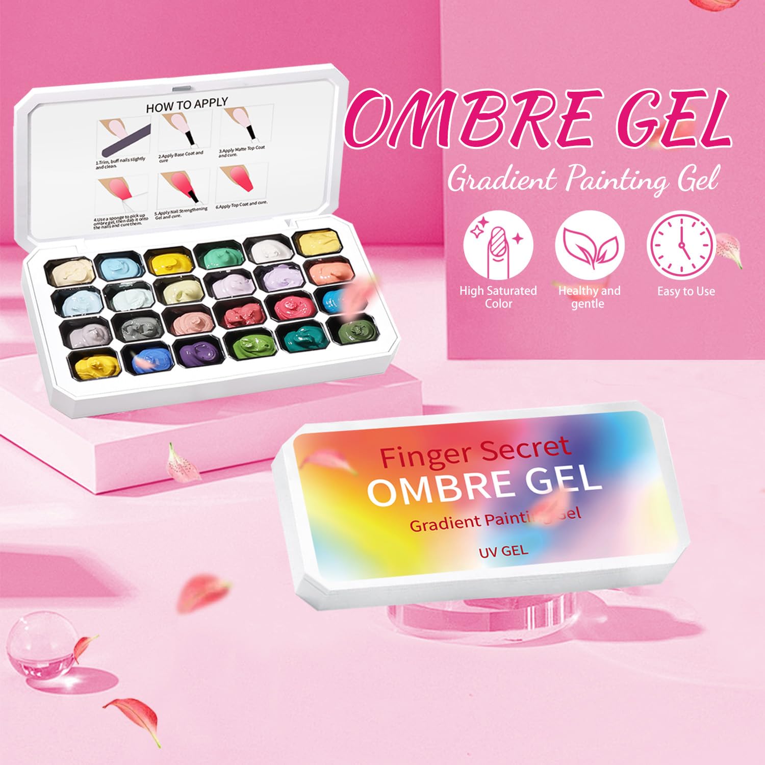 Finger Secret ombre gel polish swatches display color range for gradient ideas