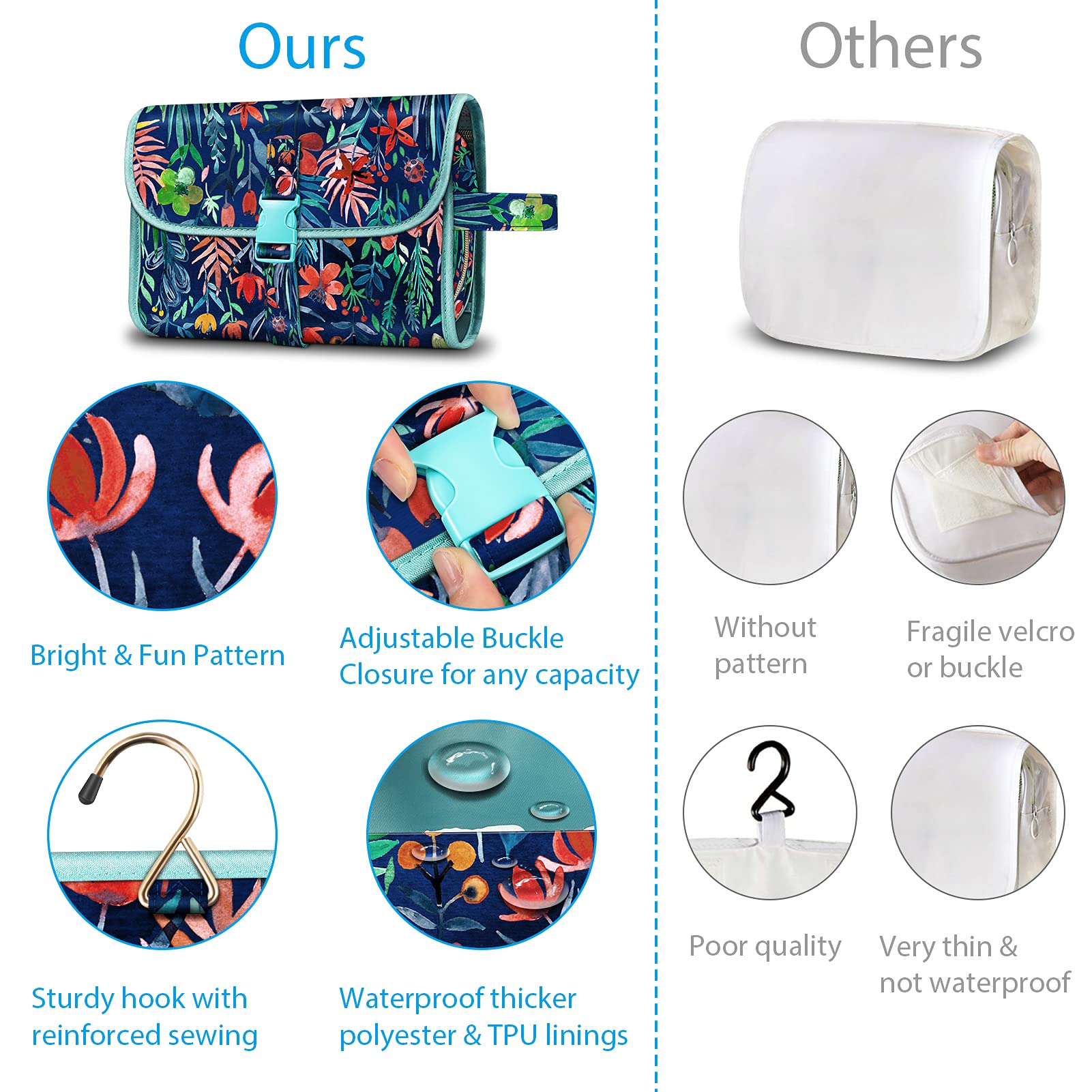 FINTIE Jungle Night toiletry bag with transparent dividers for visibility